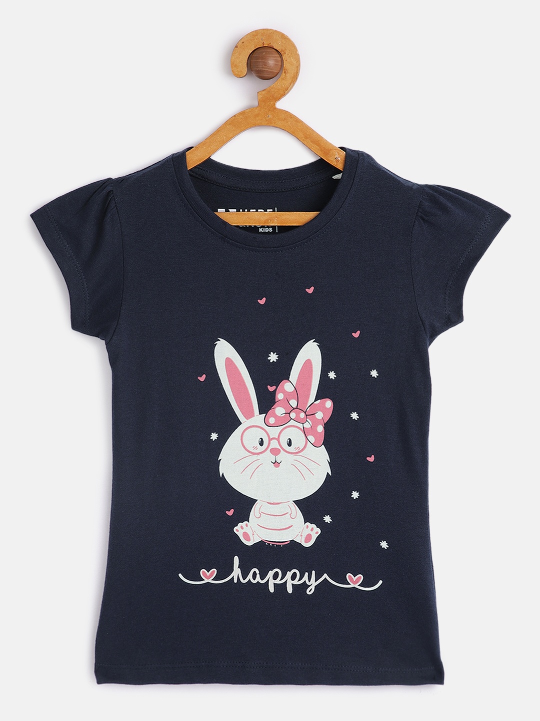 

HERE&NOW Girls Navy Blue Printed Pure Cotton T-shirt
