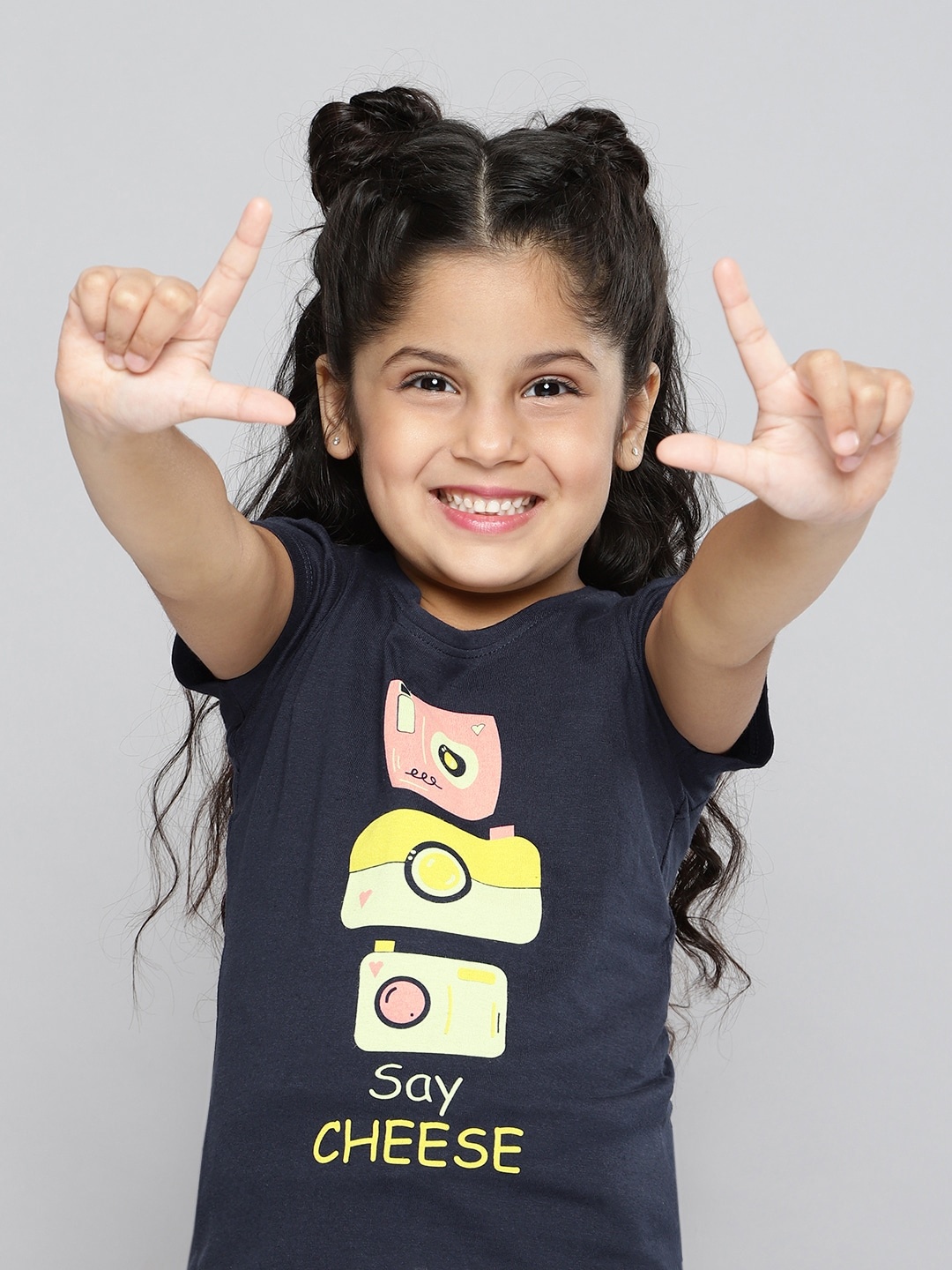 

HERE&NOW Girls Navy Blue Printed Pure Cotton T-shirt