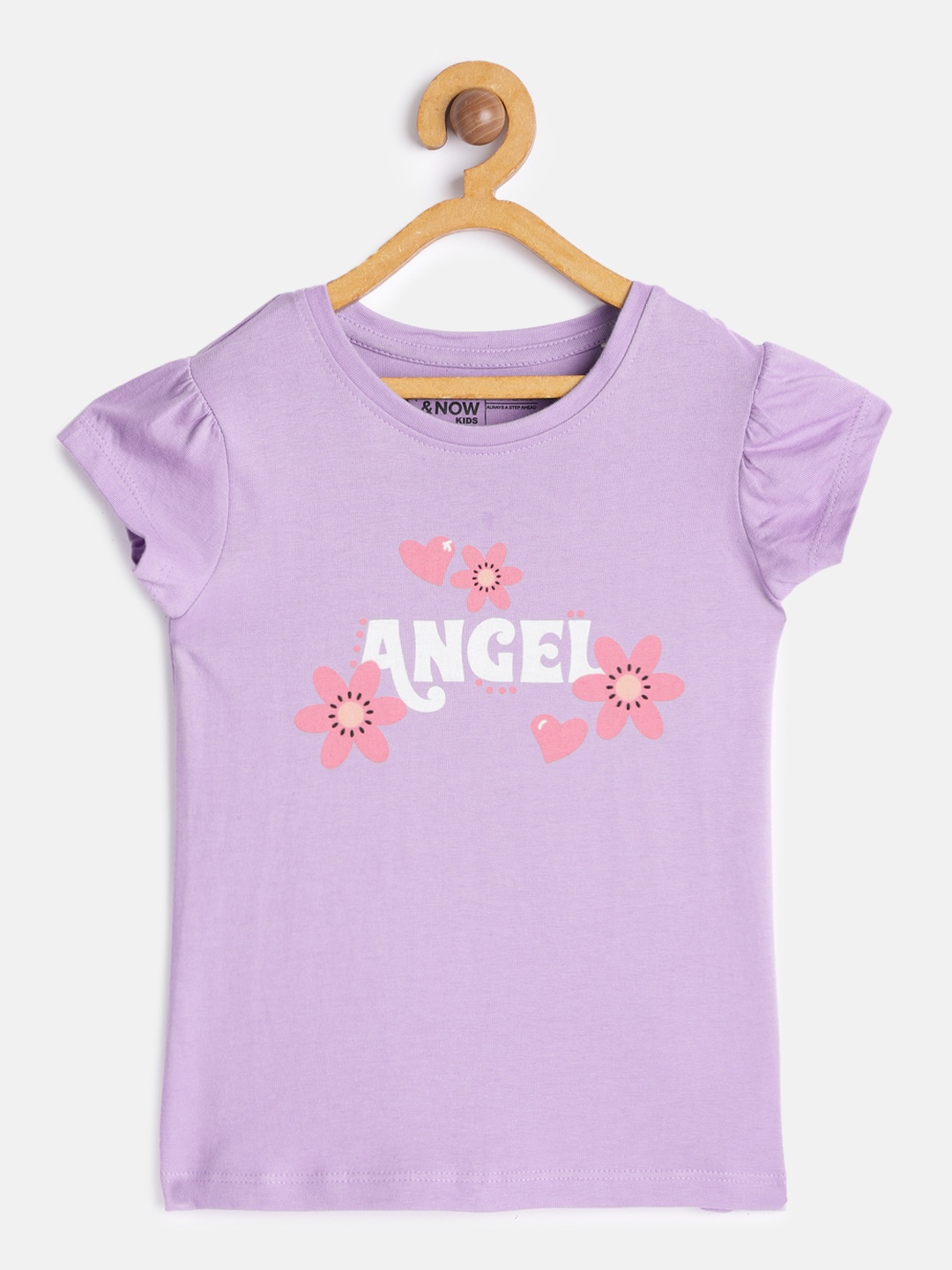 

HERE&NOW Girls Lavender Printed Pure Cotton T-shirt