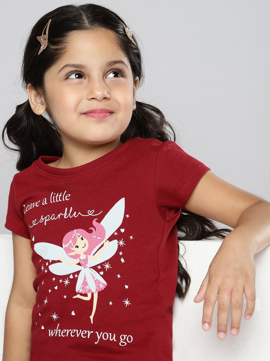 

HERE&NOW Girls Red Printed Pure Cotton T-shirt