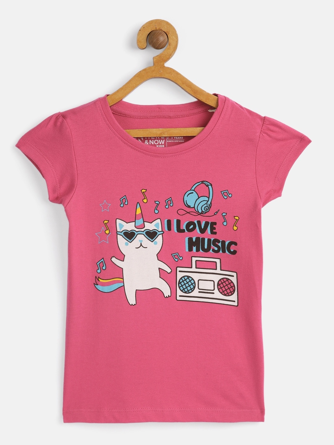 

HERE&NOW Girls Pink Printed Pure Cotton T-shirt