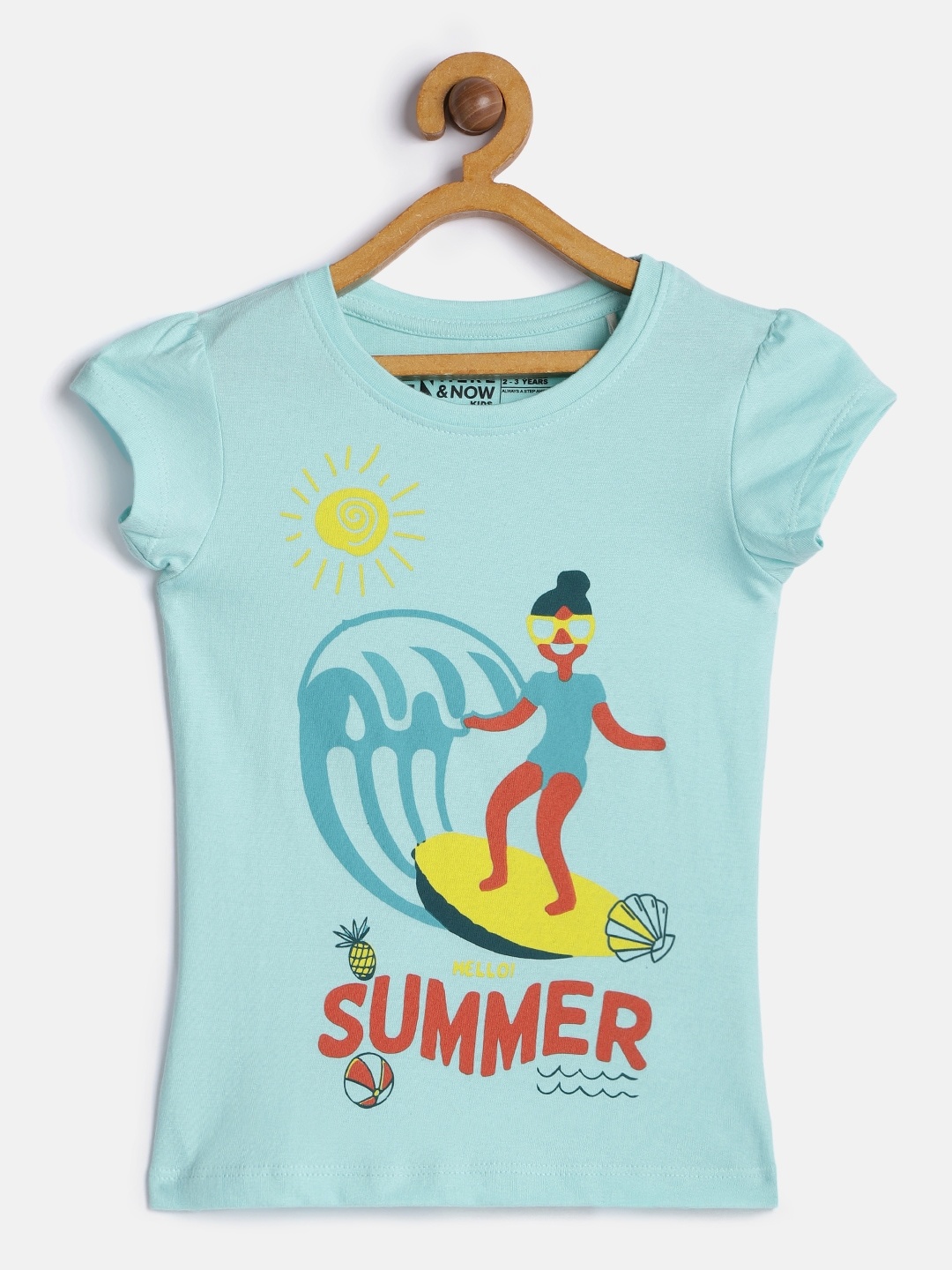 

HERE&NOW Girls Blue Printed Pure Cotton T-shirt