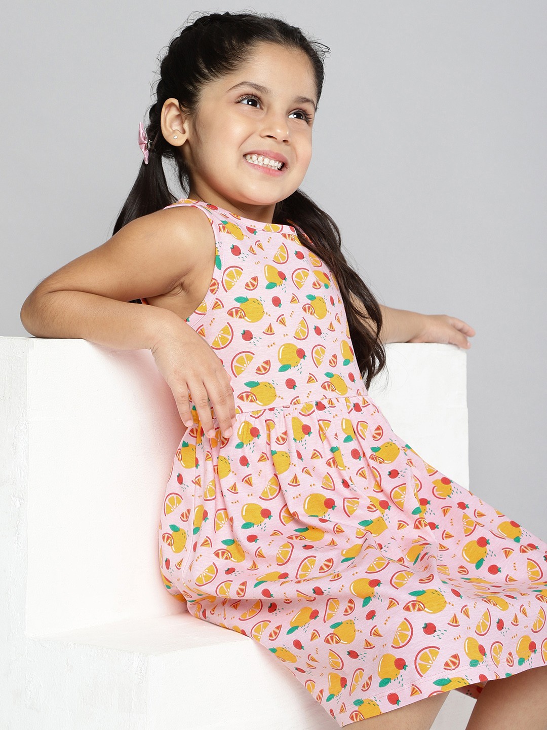 

HERE&NOW Pink & Orange Pure Cotton Conversational Print A-Line Dress