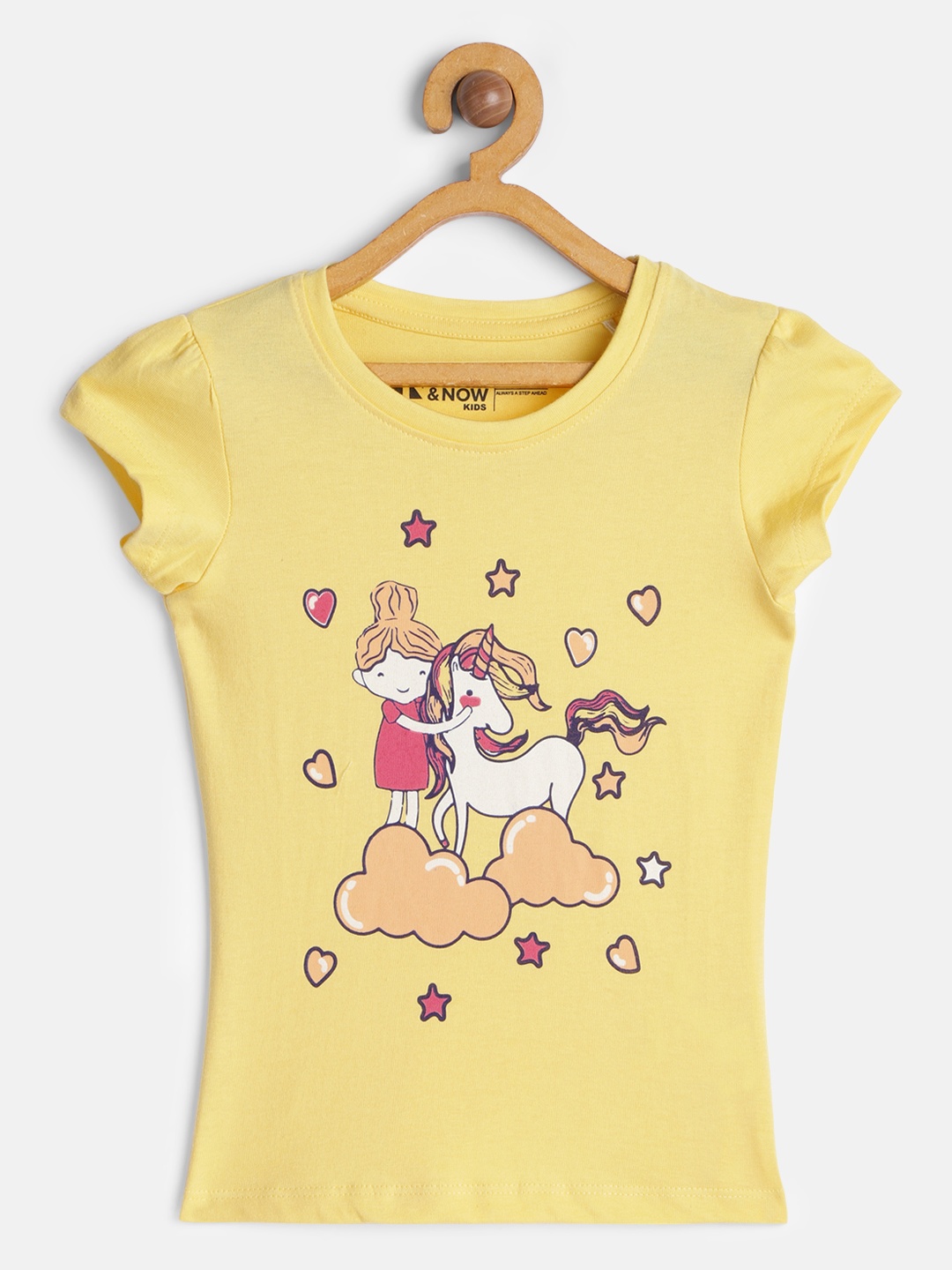 

HERE&NOW Girls Yellow Printed Pure Cotton T-shirt