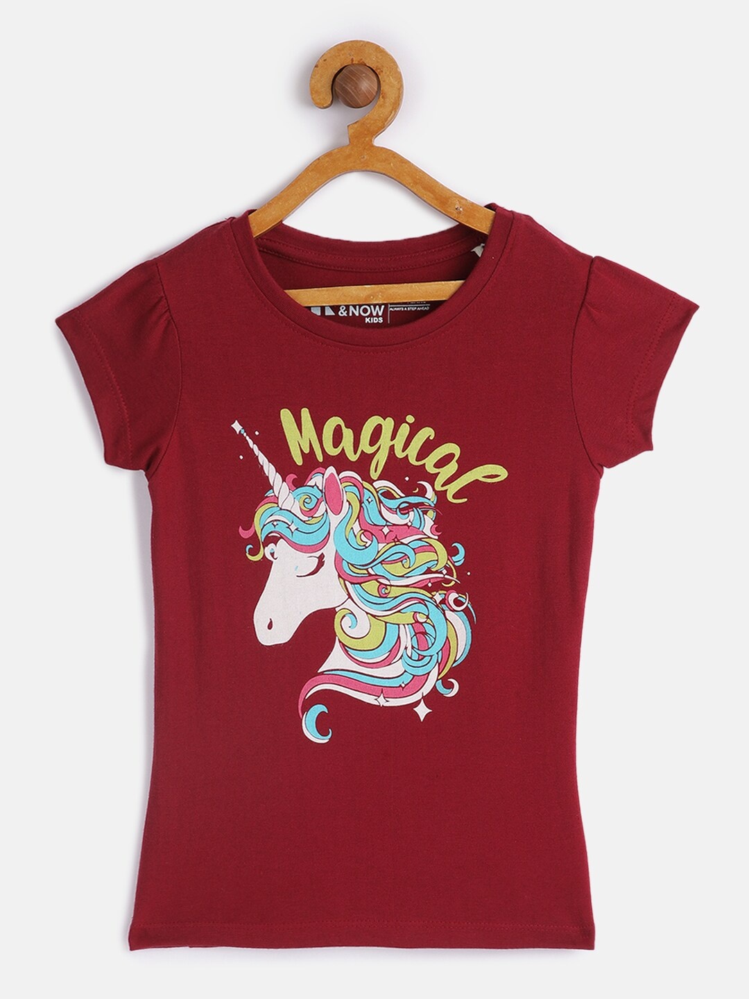 

HERE&NOW Girls Maroon Printed Pure Cotton T-shirt