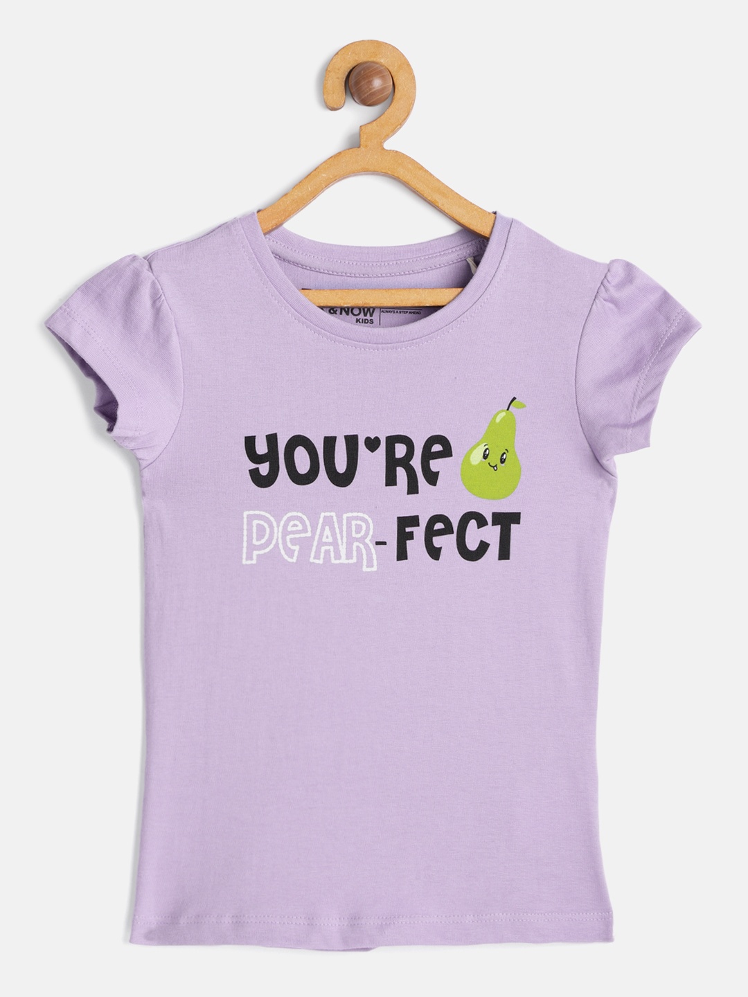 

HERE&NOW Girls Lavender Printed Pure Cotton T-shirt