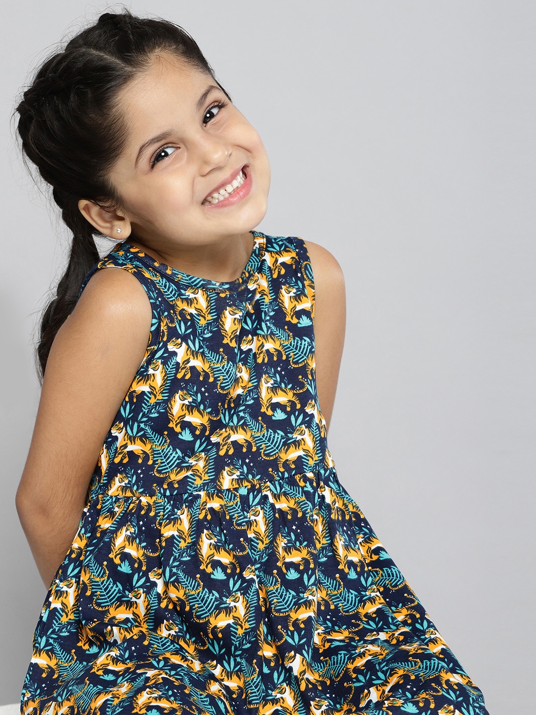

HERE&NOW Teal & Black Pure Cotton Conversational Print A-Line Dress