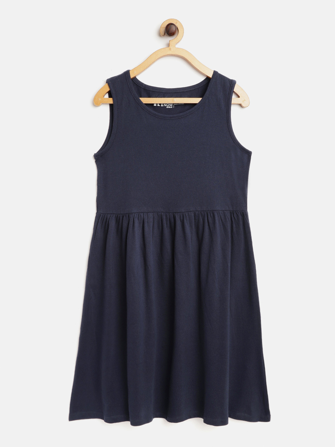 

HERE&NOW Navy Blue Pure Cotton Solid A-Line Dress
