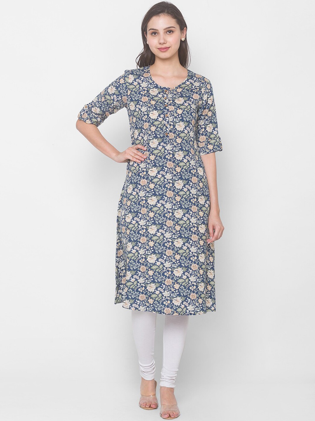 

Globus Women Blue Floral Printed Flared Sleeves Kurta