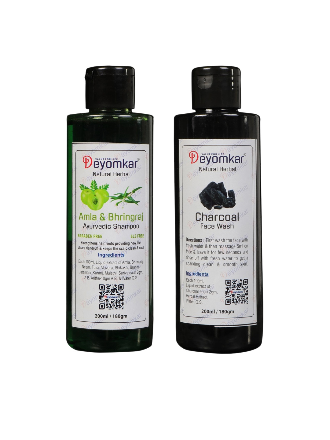 

Deyomkar Natural Herbal Amla-Bhringraj Shampoo And Charcoal Face wash, Green