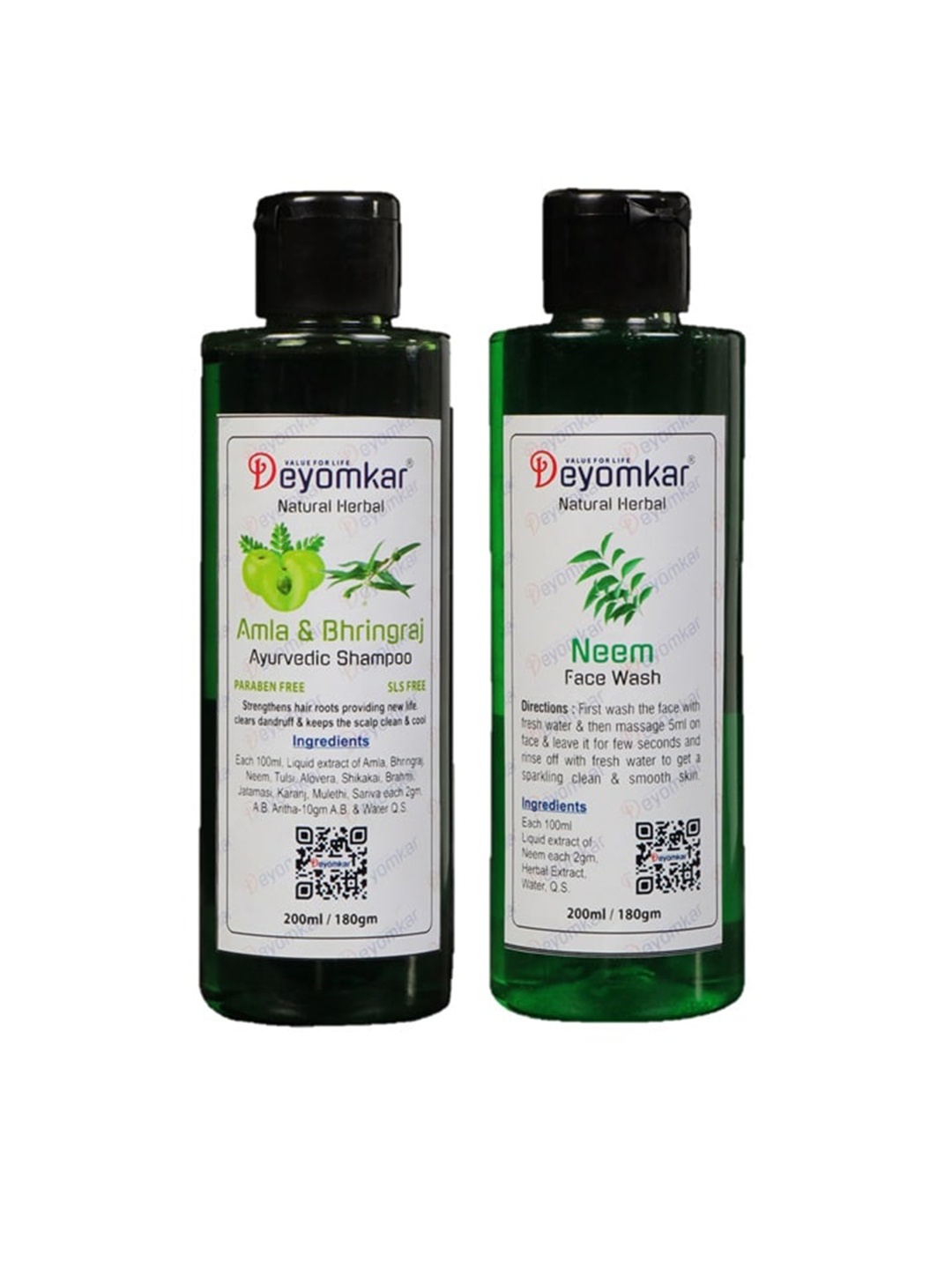 

Deyomkar Set of 2 Natural Herbal Amla-Bhringraj Shampoo & Neem Face wash, Green