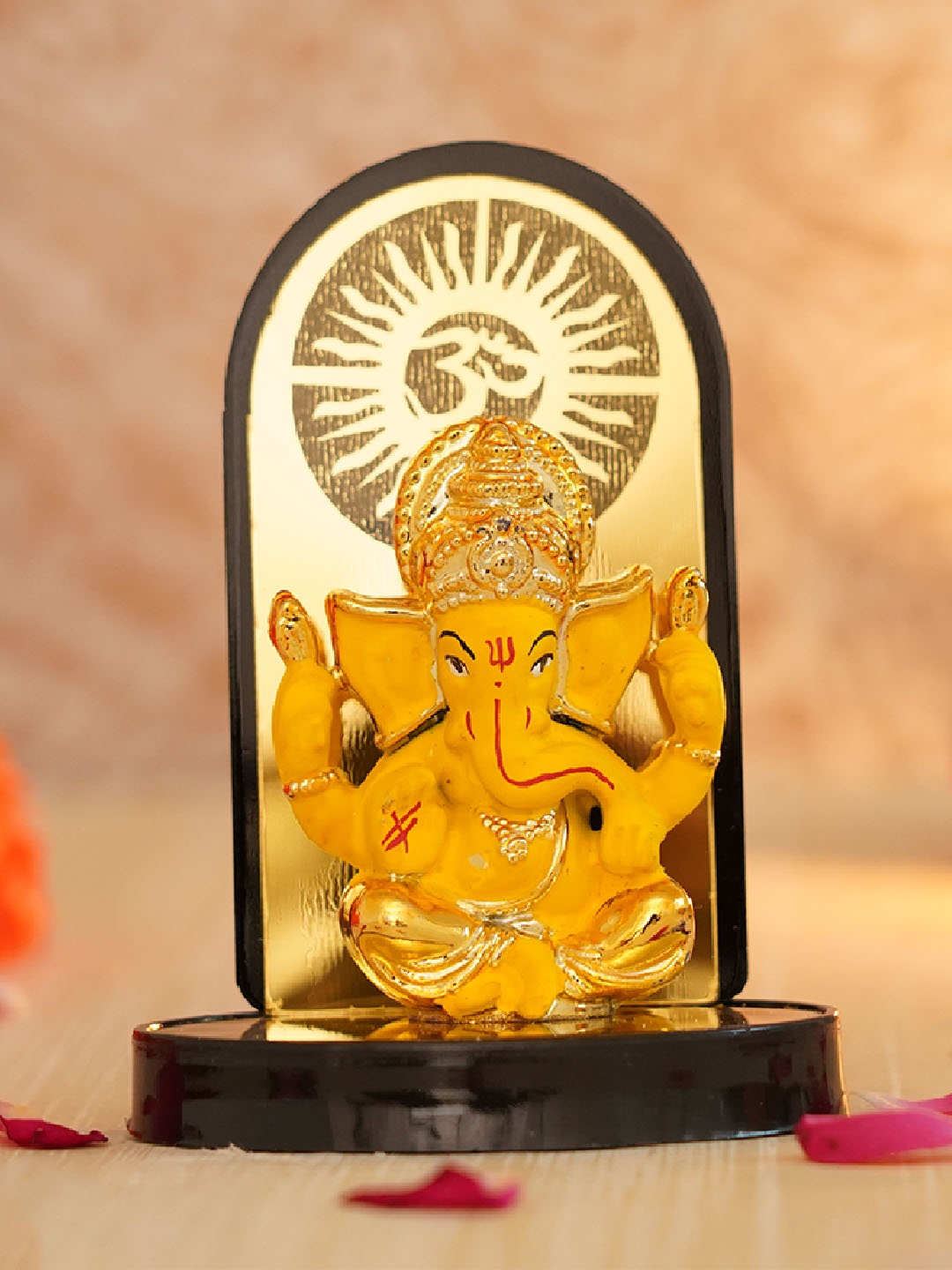 

TIED RIBBONS Yellow Decorative Mini Lord Ganesha Idol with Stand, Multi