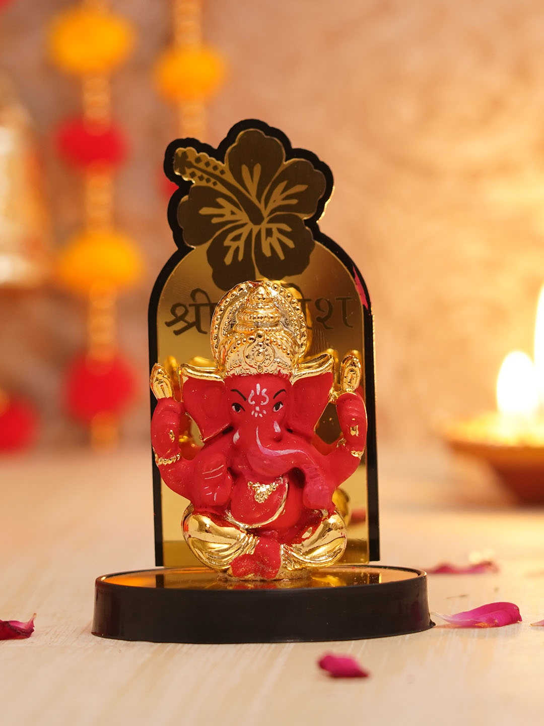 

TIED RIBBONS Red & Gold-Toned Mini Lord Ganesha Idol Statue Showpiece With Stand