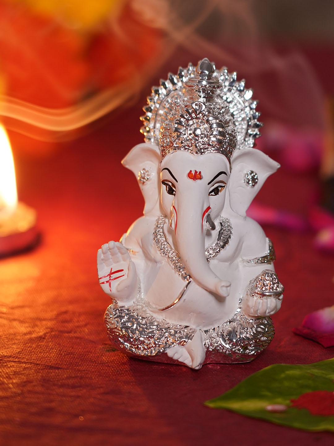 

TIED RIBBONS Yellow & Red Diwali Decoration Mini Lord Ganesha Idol Statue Showpiece Gift Set
