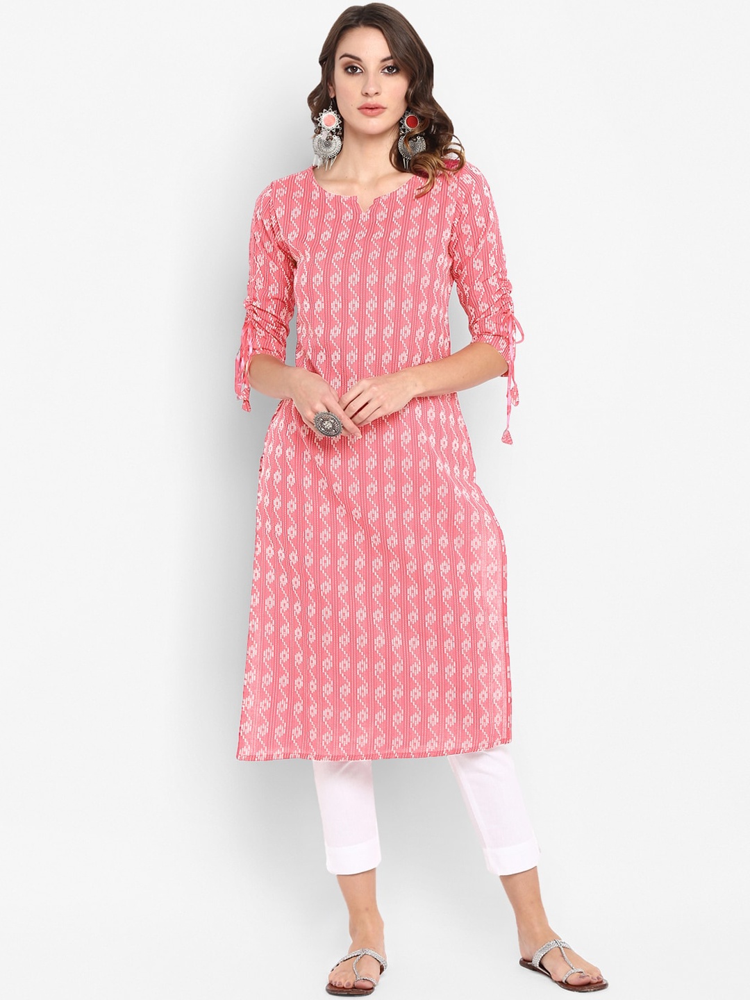 

Janasya Women Pink Ethnic Motifs Striped Cotton Kurta