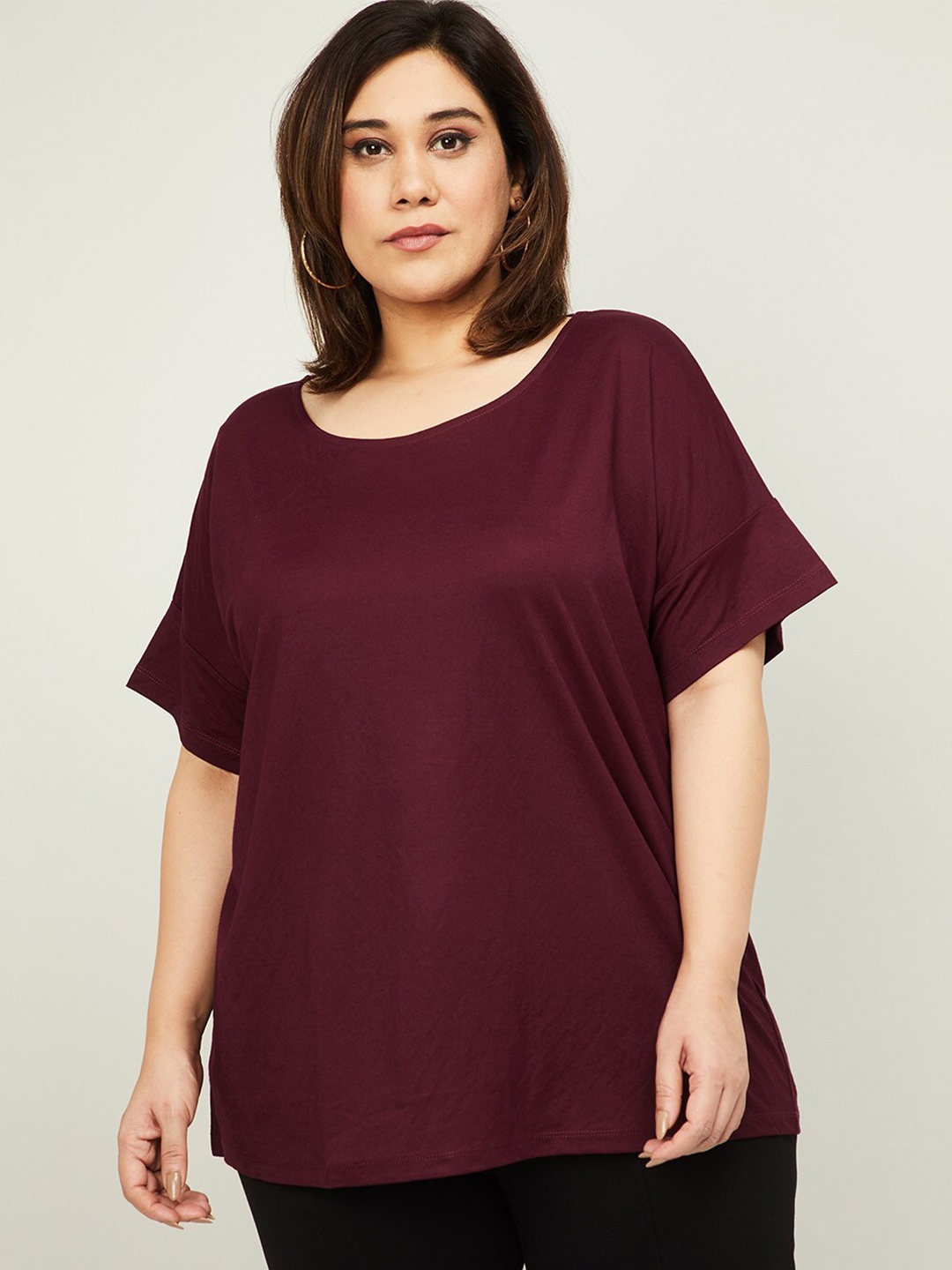 

nexus Maroon Solid Extended Sleeves Regular Top