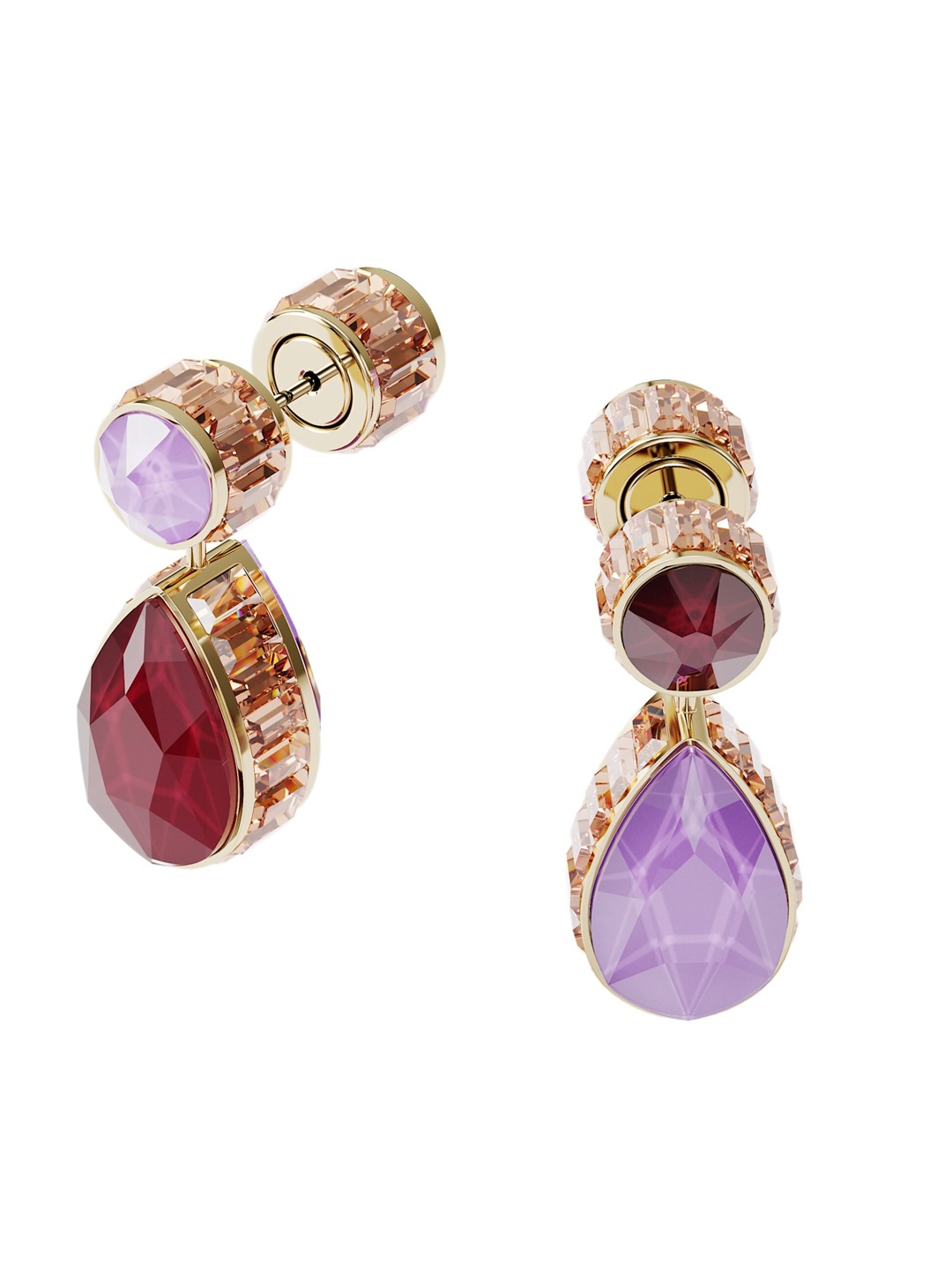 SWAROVSKI Maroon & Lavender Teardrop Shaped Orbita Double Sided Drop Earrings