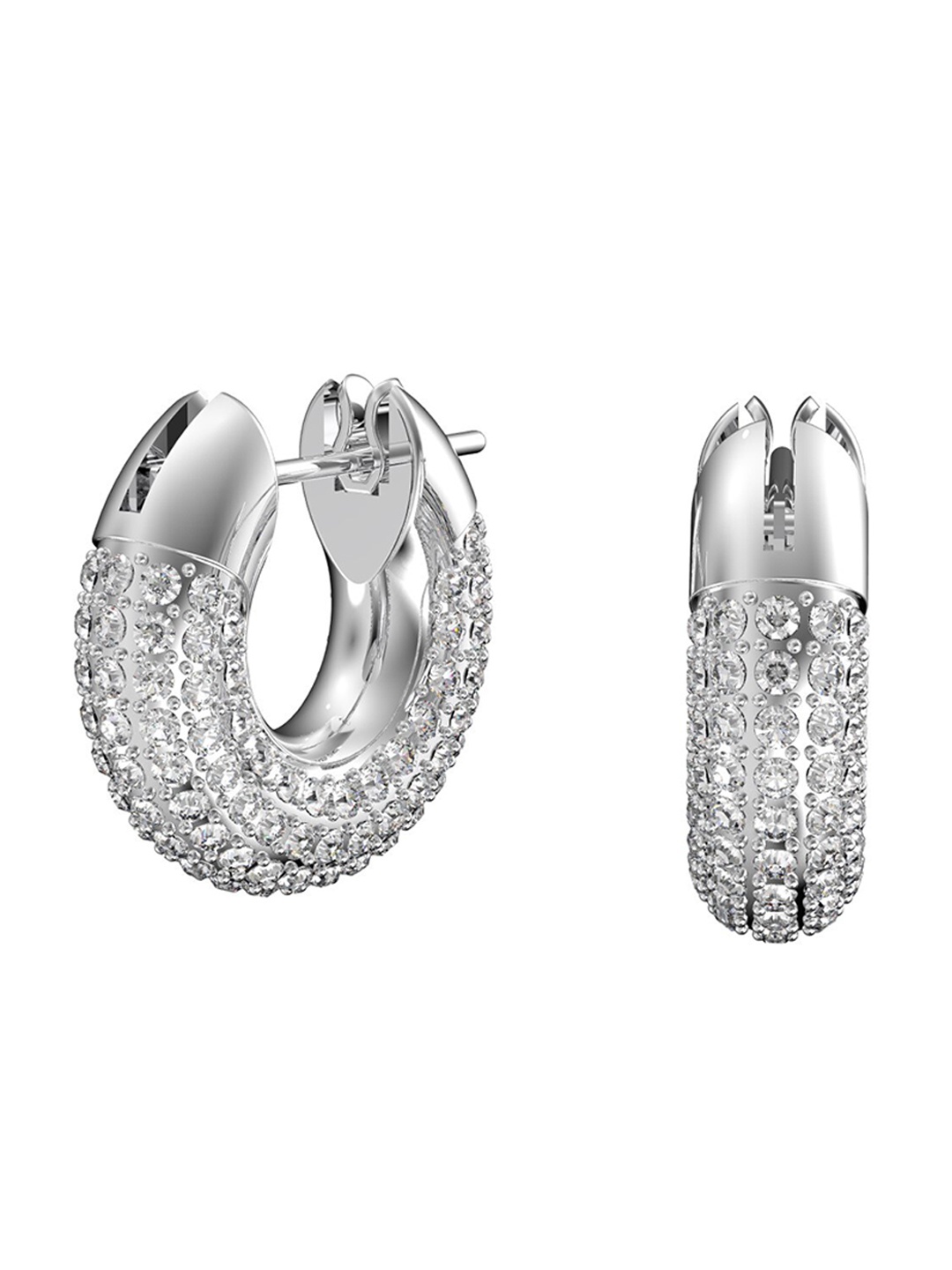 

SWAROVSKI White Rhodium-Plated Pave Dextera Hoop Earrings