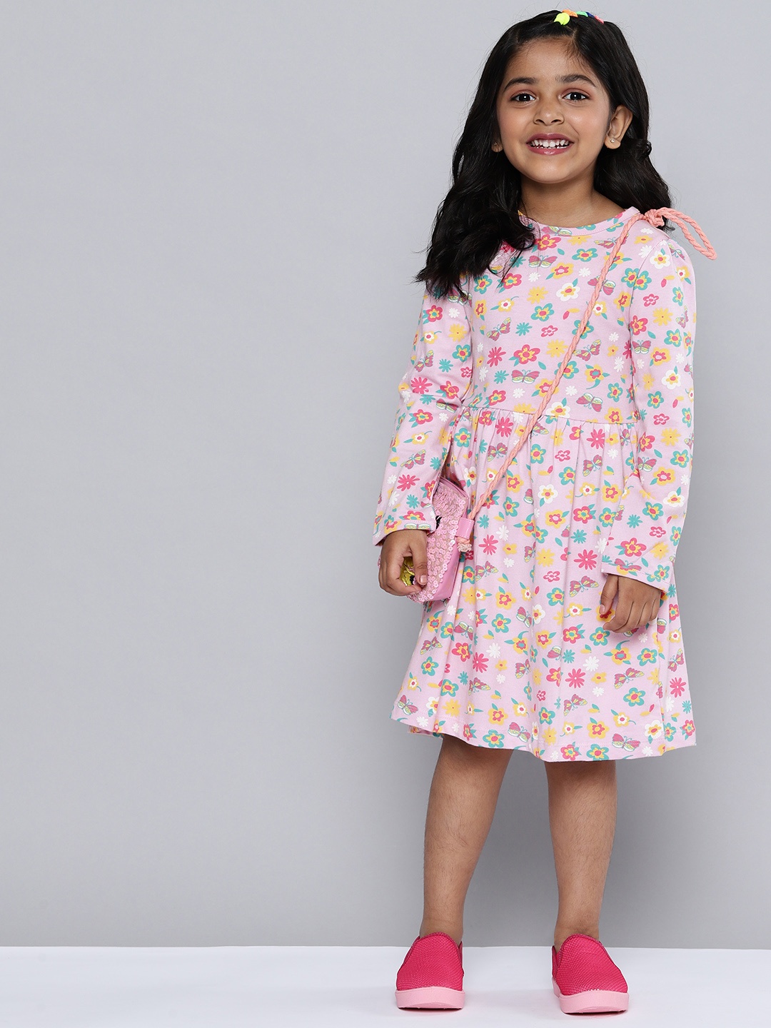 

HERE&NOW Girls Multicoloured Printed Pure Cotton Fit & Flare Dress, Multi