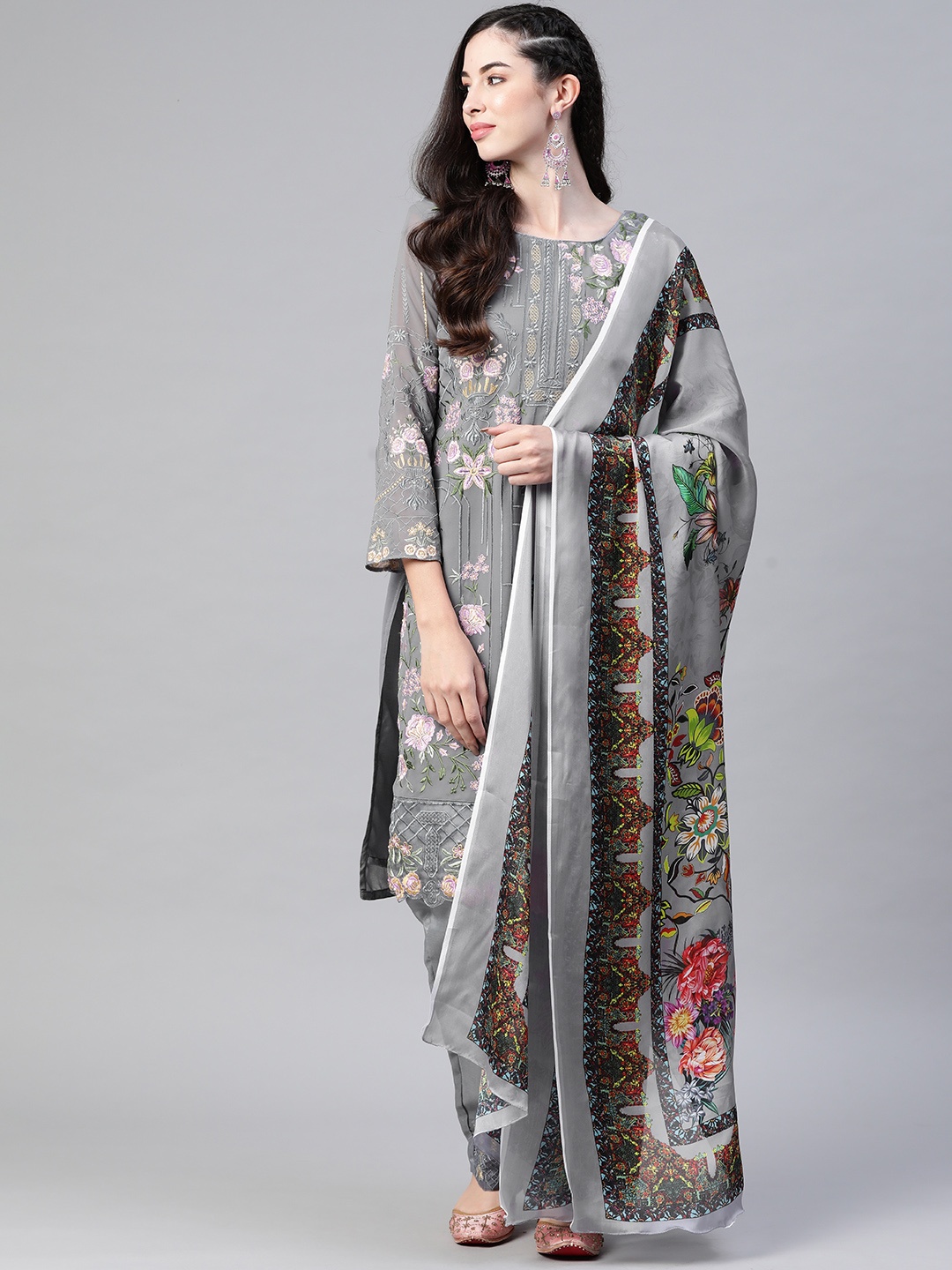 

Readiprint Fashions Grey Floral Embroidered Unstitched Dress Material