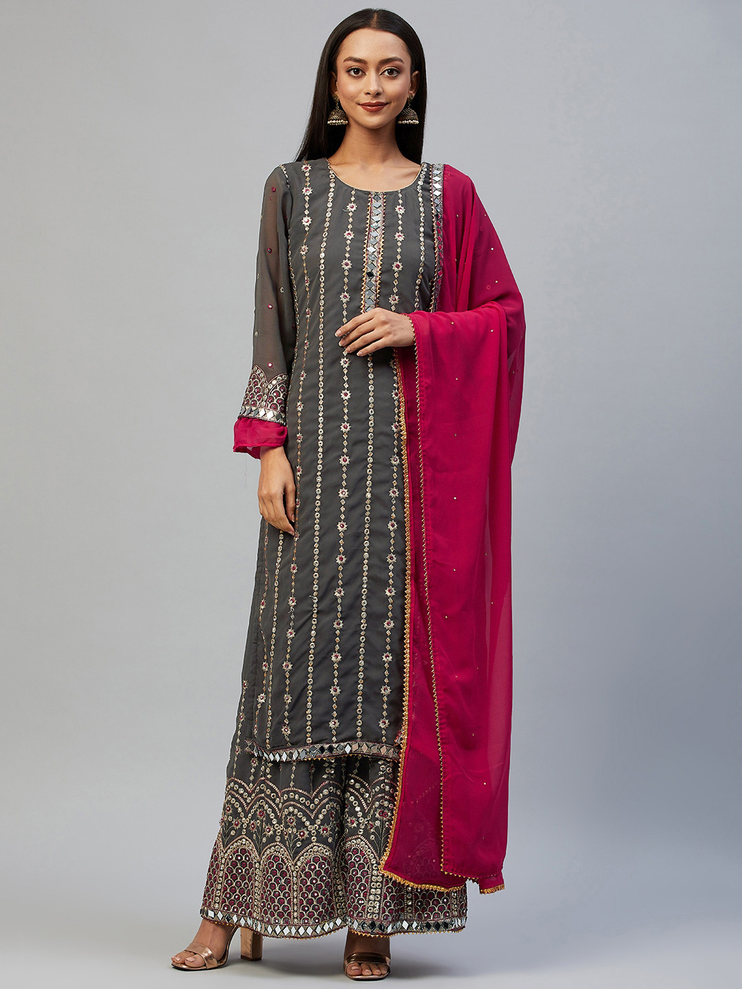 

Readiprint Fashions Grey & Pink Embroidered Unstitched Dress Material