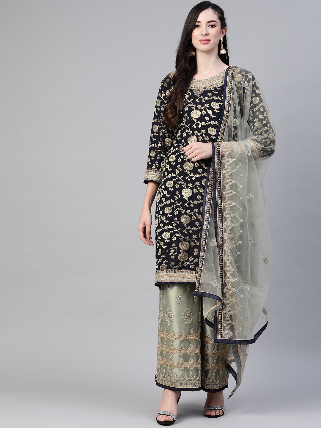 

Readiprint Fashions Navy Blue & Green Embroidered Jacquard Unstitched Dress Material