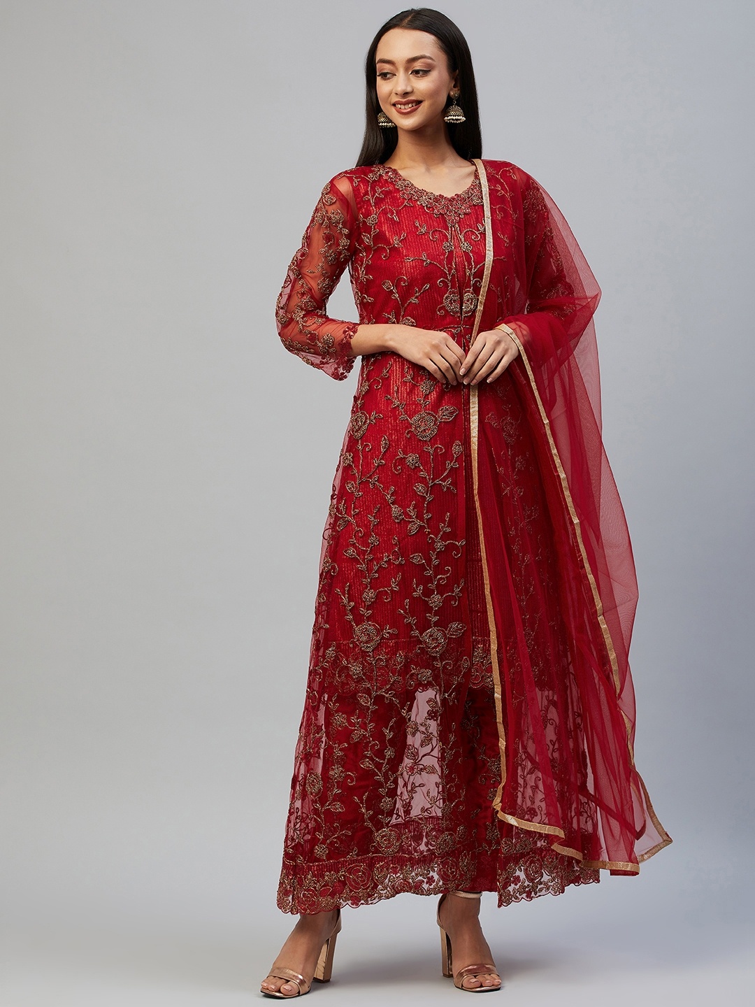 

Readiprint Fashions Red Embroidered Unstitched Dress Material
