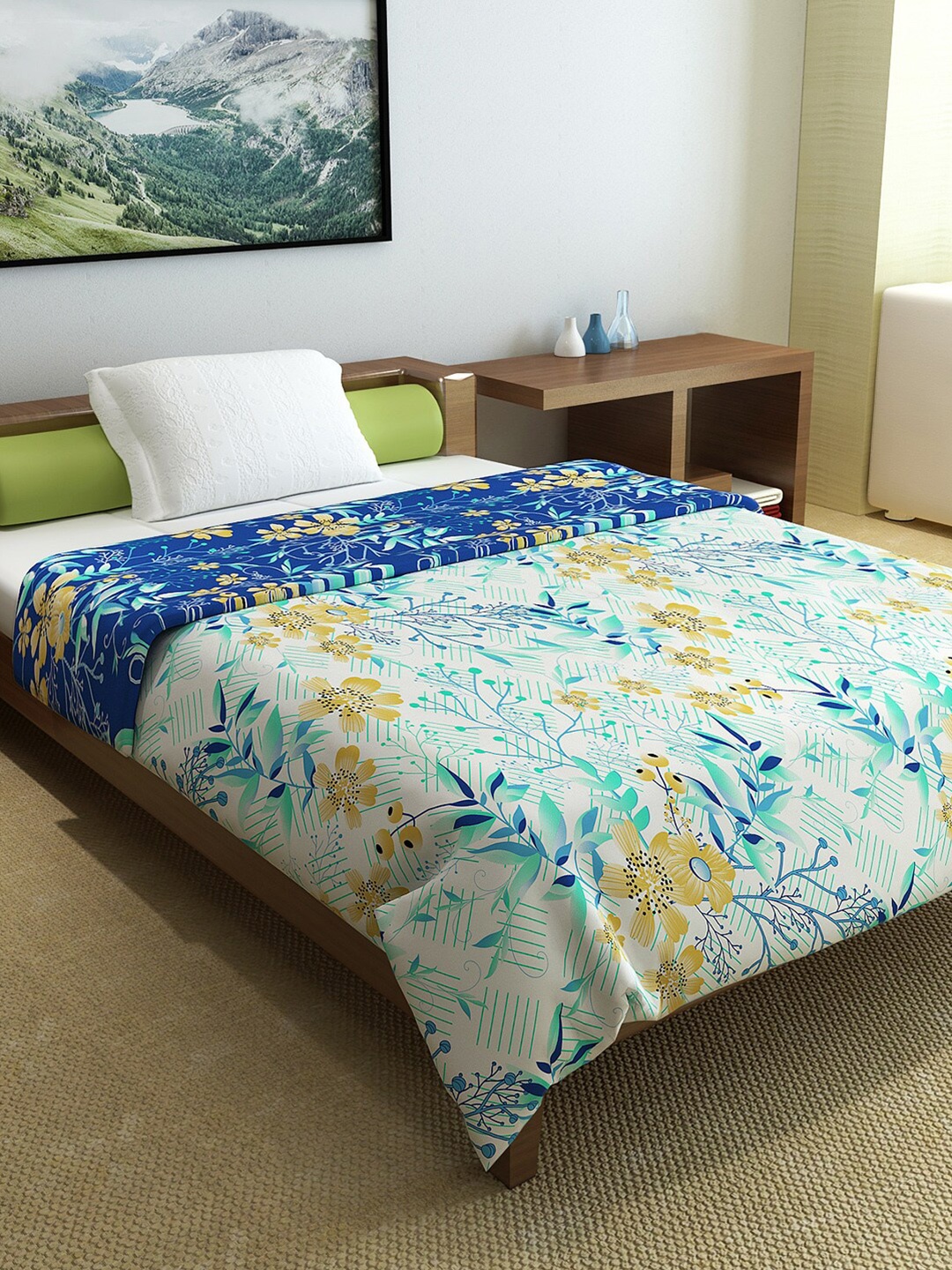 

Divine Casa Blue & Green Floral Microfiber AC Room 150 GSM Single Bed Comforter