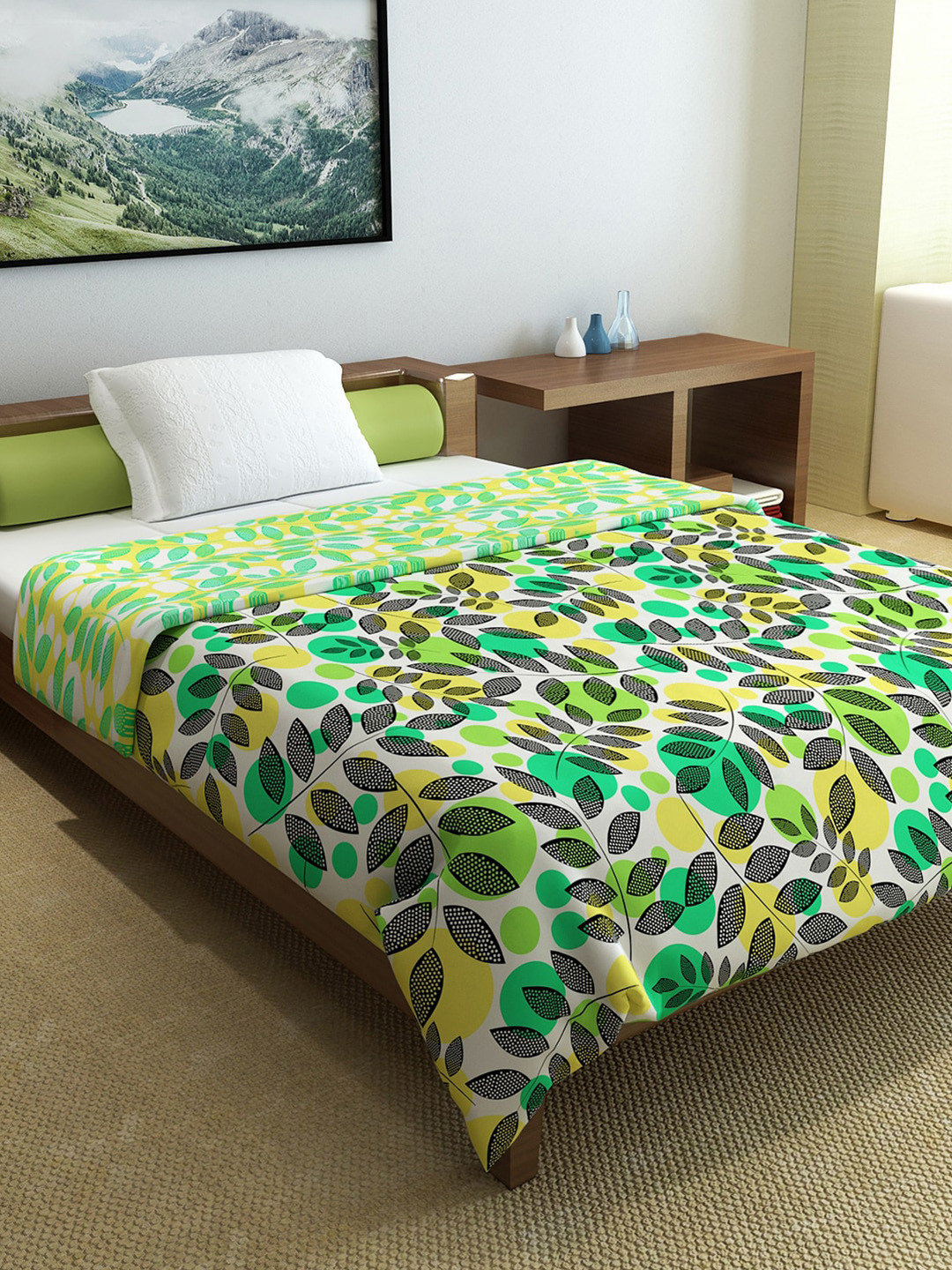 

Divine Casa Green & Yellow Floral Microfiber AC Room 150 GSM Single Bed Comforter