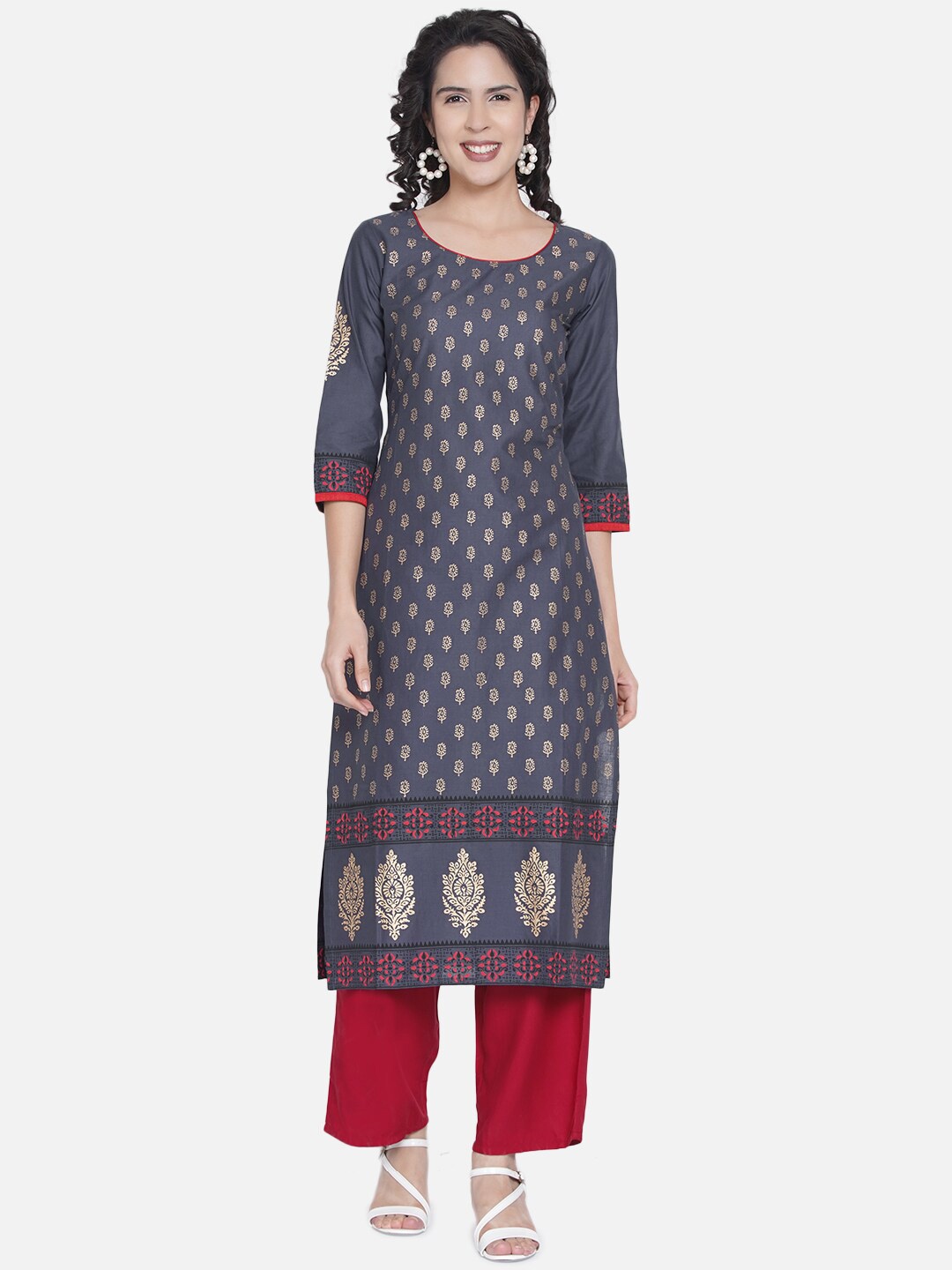 

Akshatani Women Grey Ethnic Motifs Printed Kurta