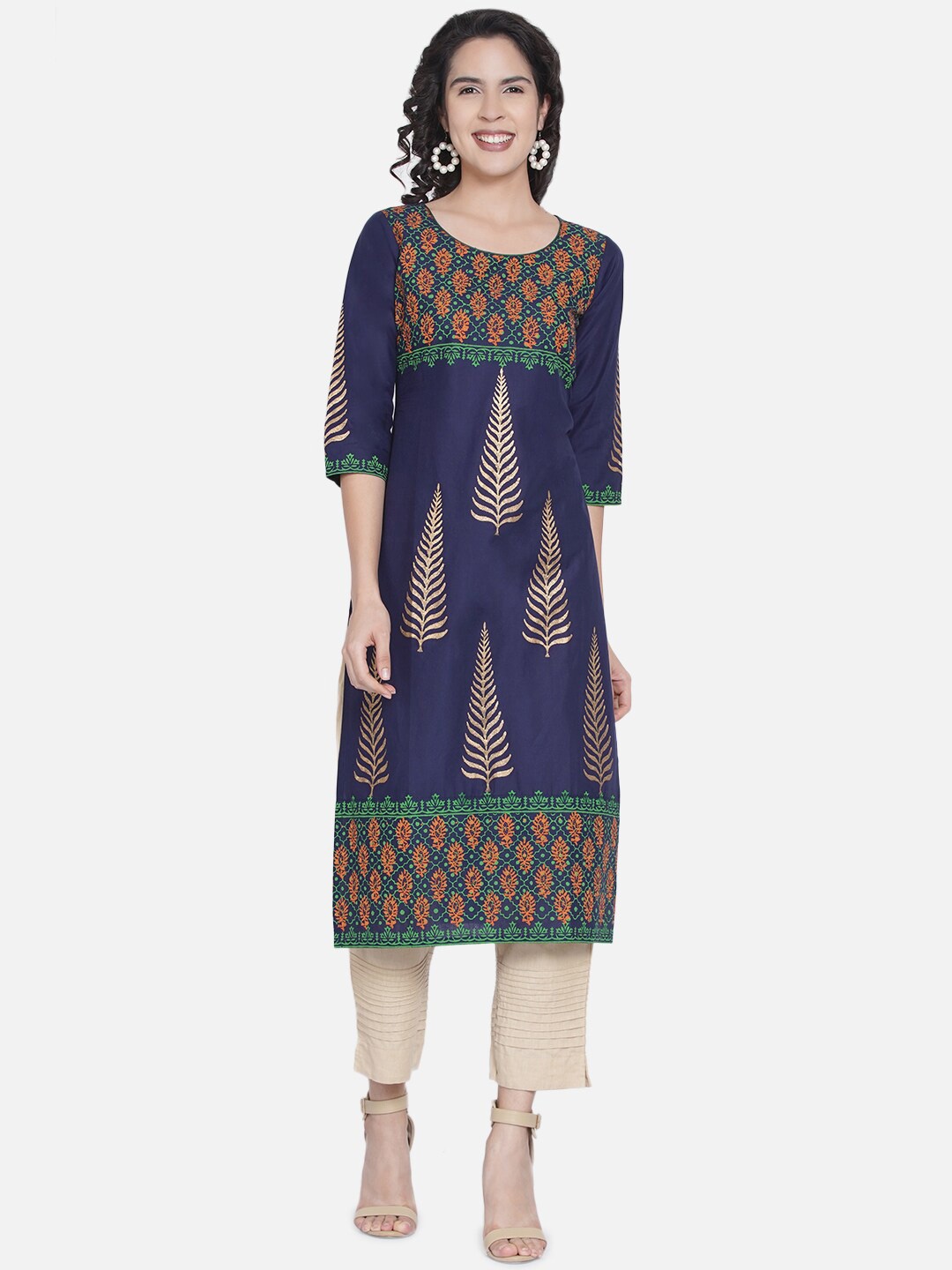 

Akshatani Blue Ethnic Motifs Printed Pure Cotton Kurti
