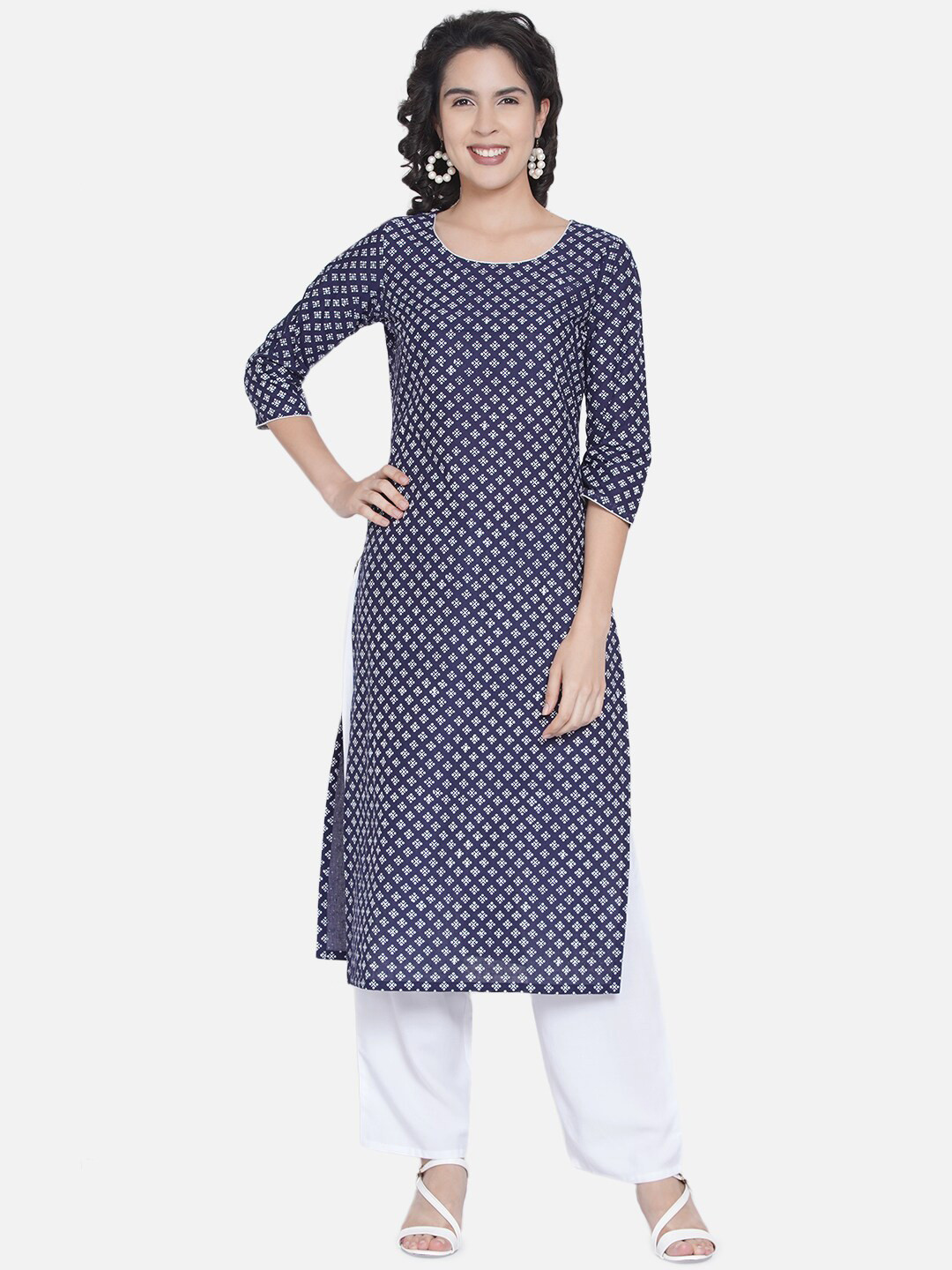 

Akshatani Blue Ethnic Motifs Printed Pure Cotton Kurti