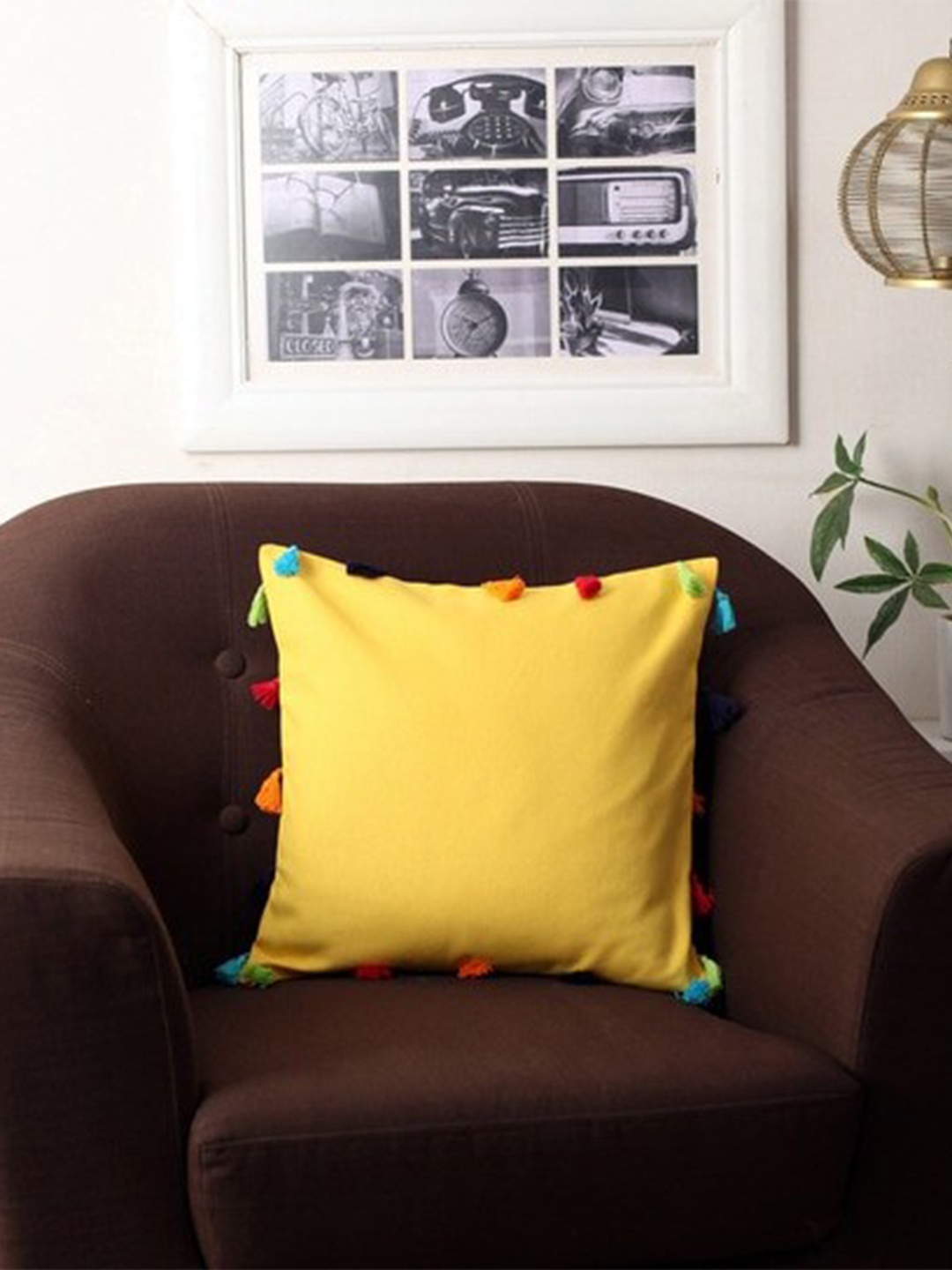 

Lushomes Yellow & Blue Set of 3 Square Cushion Covers