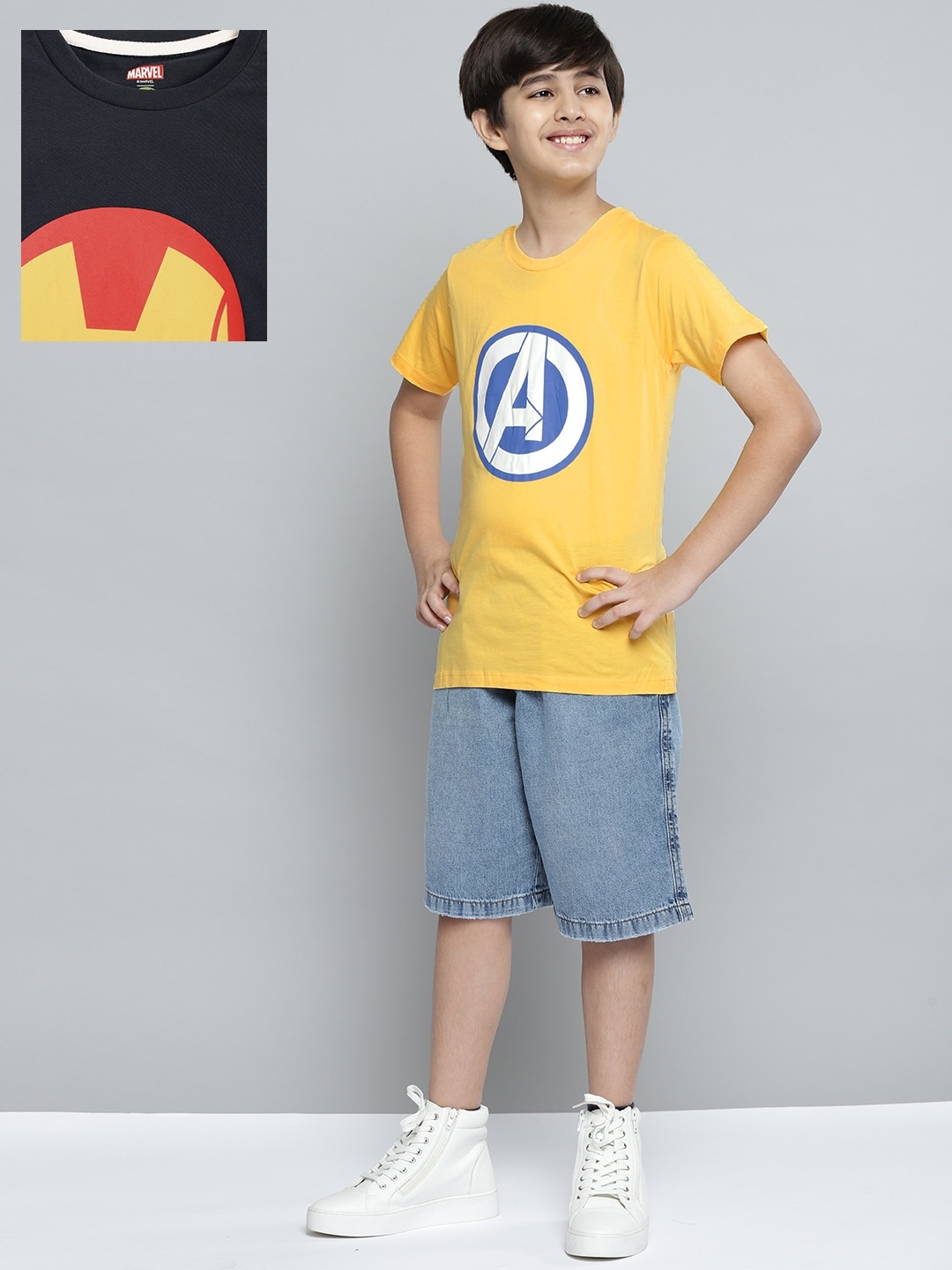 

YK Marvel Boys Pack of 2 Pure Cotton Printed T-shirts, Yellow