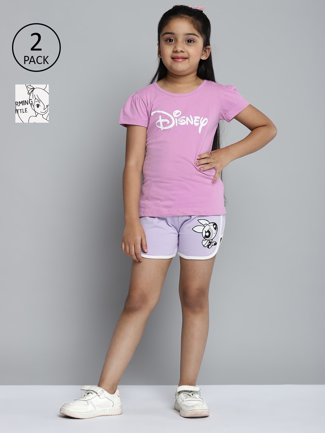 

YK Disney Girls Pack of 2 Disney Print Pure Cotton Top, Lavender