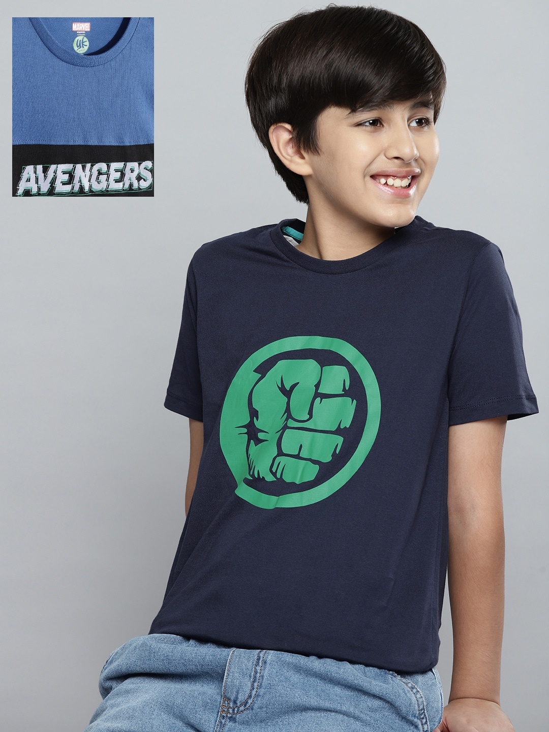

YK Marvel Boys Pack of 2 Avengers Print Pure Cotton T-shirt, Blue