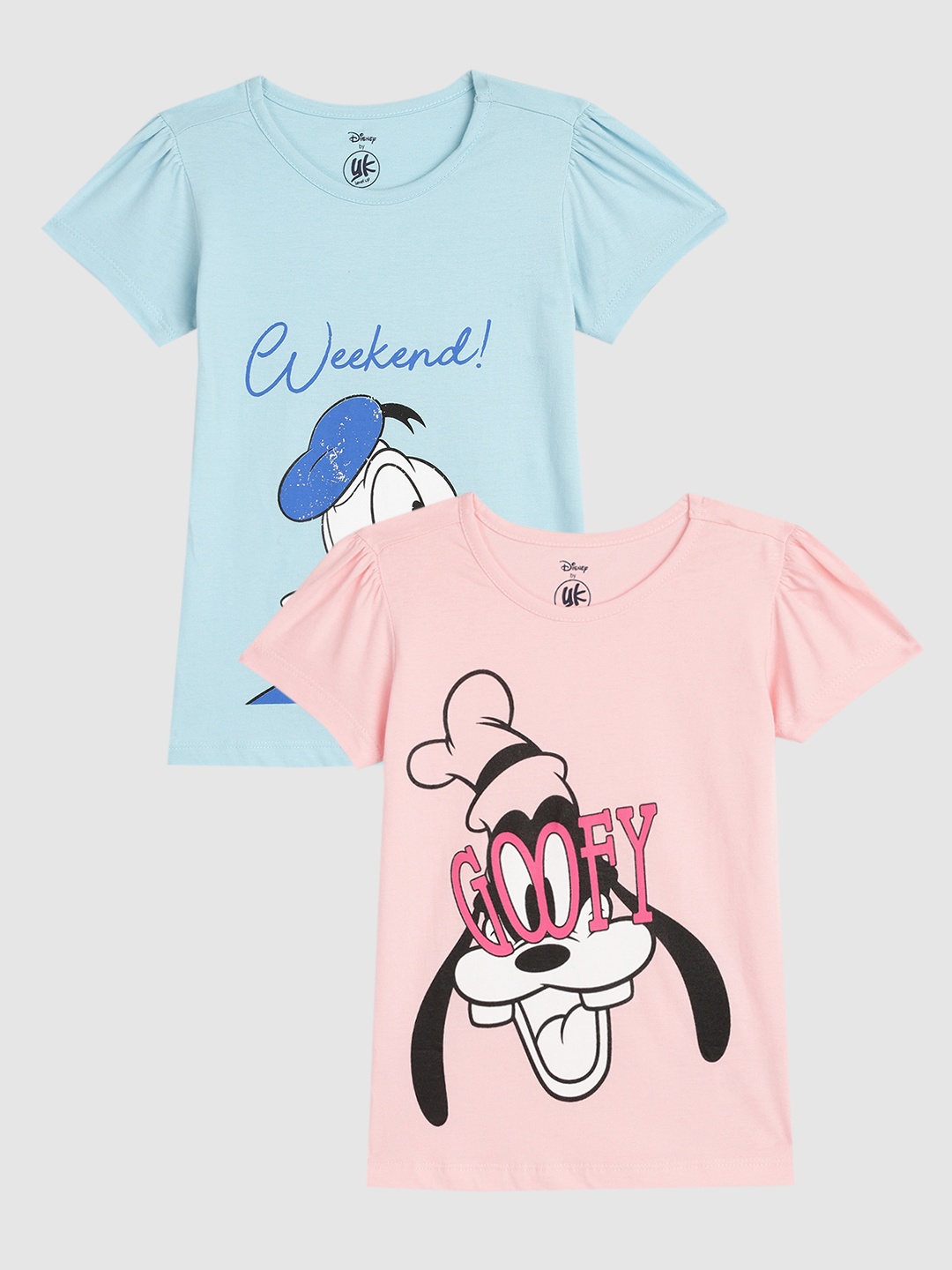

YK Disney Girls Pack of 2 Pure Cotton Printed Tops, Blue