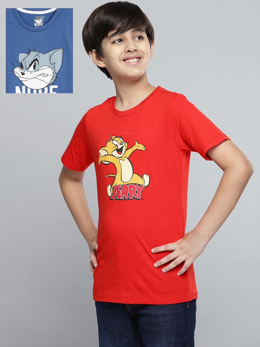 

YK Warner Bros Boys Pack of 2 Tom & Jerry Printed Cotton T-shirts, Red