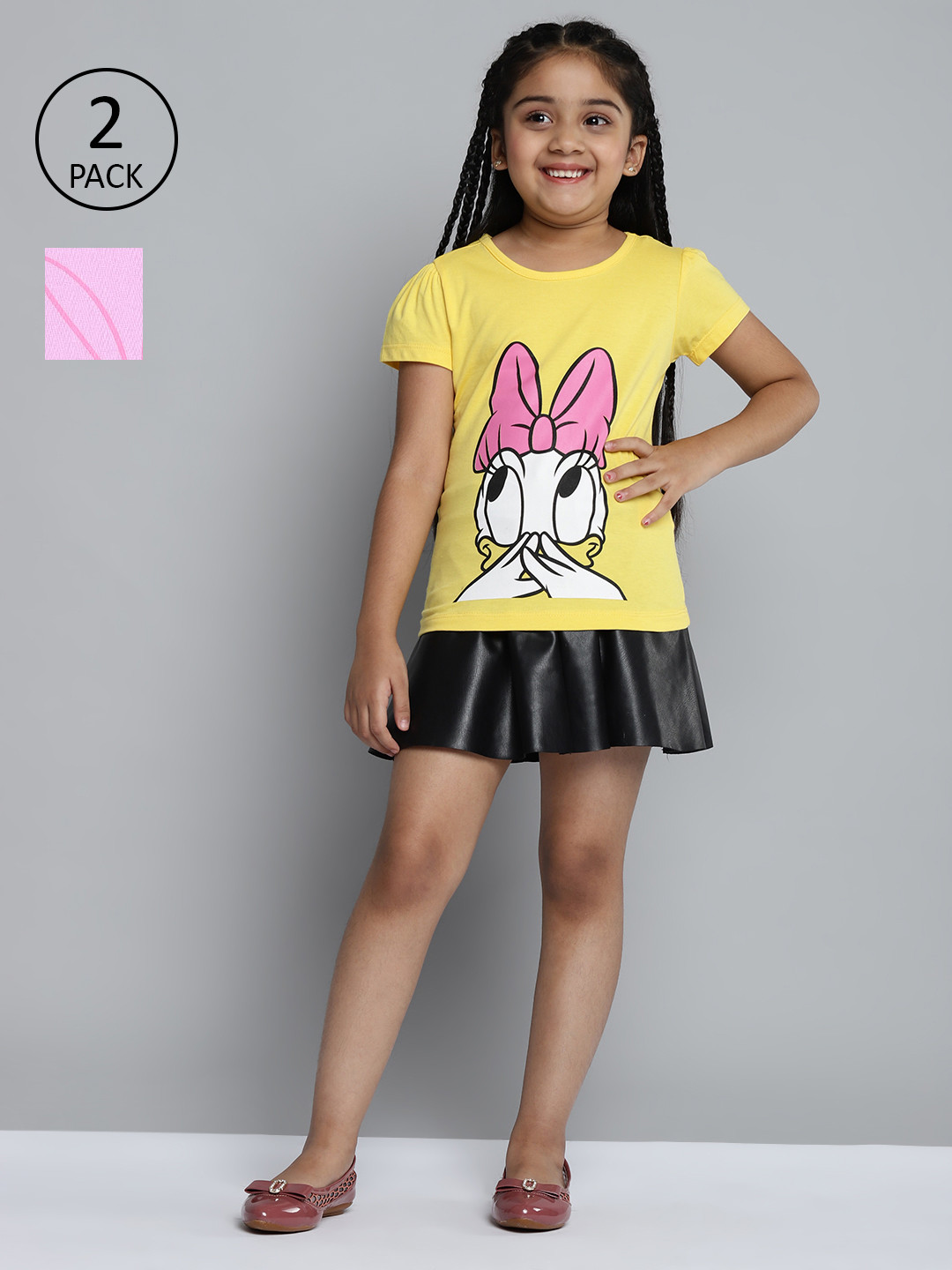 

YK Disney Girls Pack of 2 Minnie & Daisy Print Pure Cotton Tops, Lavender