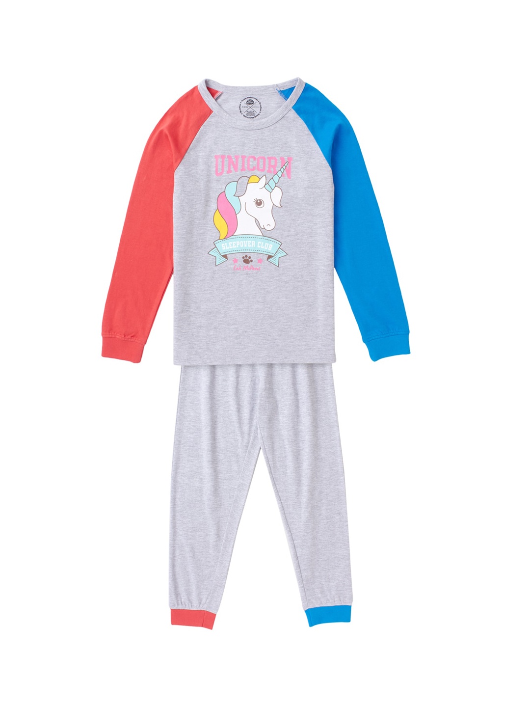 

Cub McPaws Girls Grey & Red Unicorn Printed Night suit