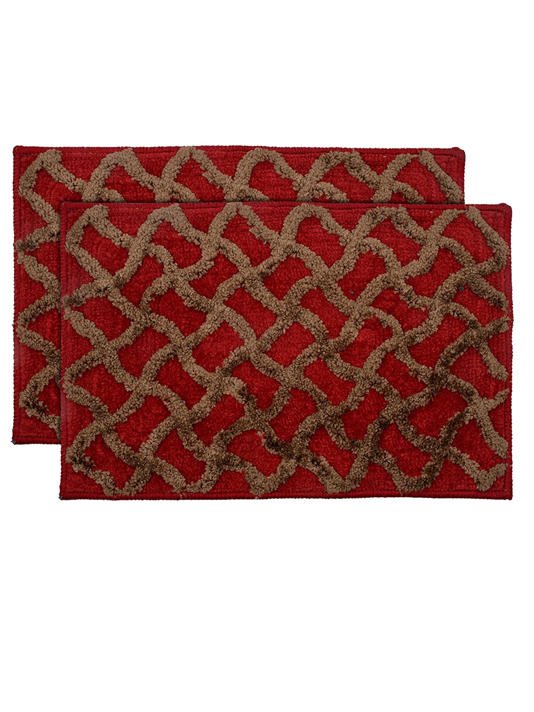 

Kuber Industries Set Of 2 Maroon & Brown Textured Velvet Anti-Skid Doormats