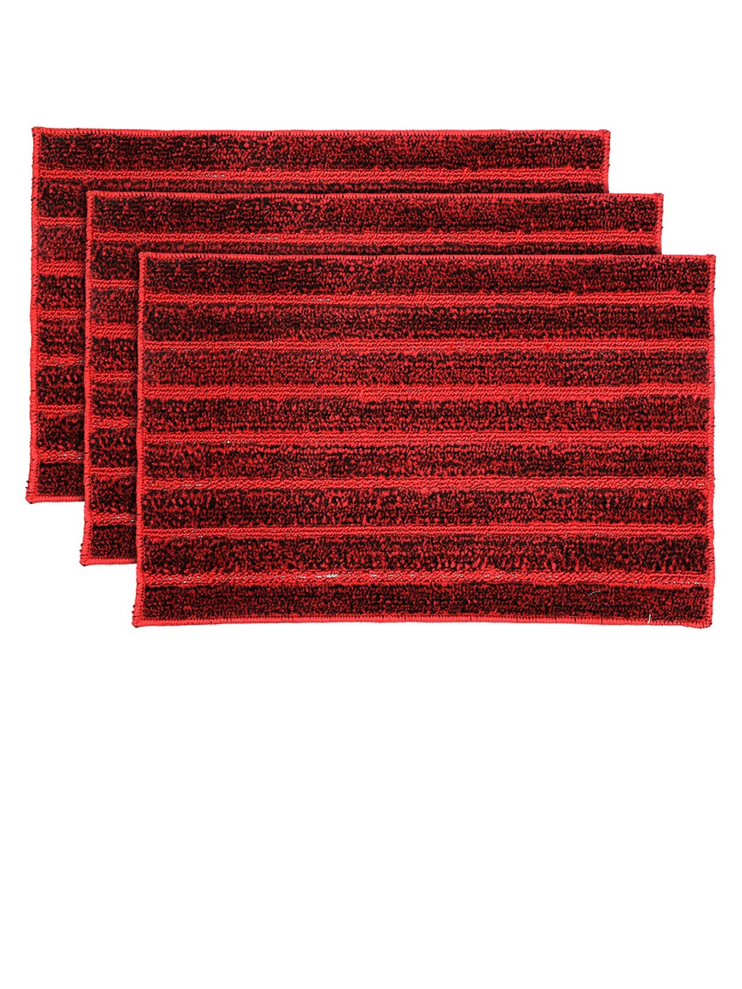 

Kuber Industries Pack Of 3 Maroon Striped Velvet Anti-Skid Doormats