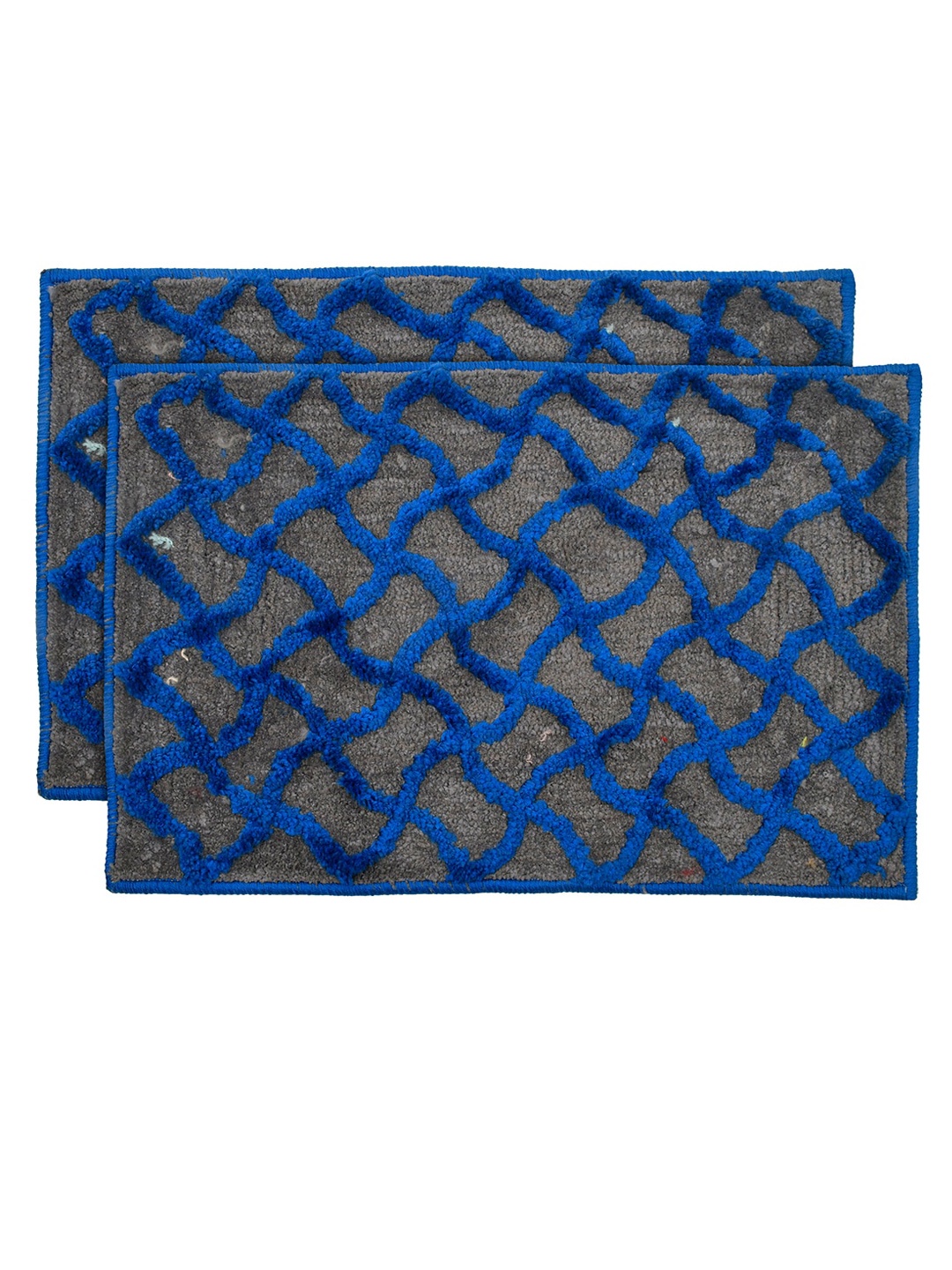 

Kuber Industries Set of 2 Blue Textured Velvet Anti-Skid Doormats