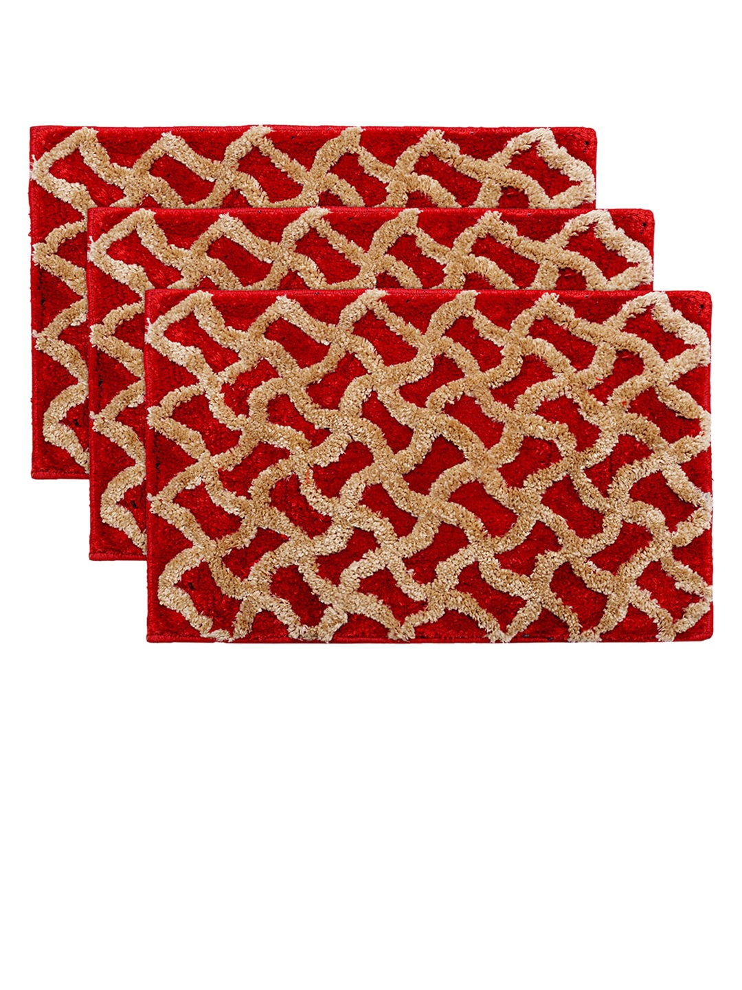 

Kuber Industries Set Of 3 Red & Beige Printed Velvet Anti-Skid Doormats