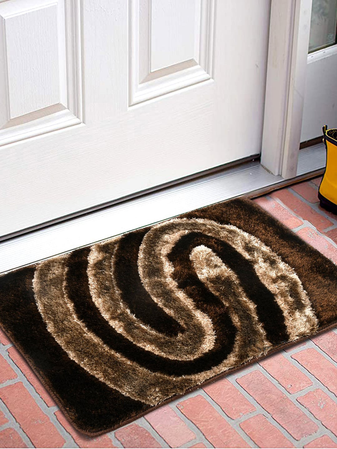 

Kuber Industries Brown Wave Design Velvet Rectangular Anti-Skid Doormat