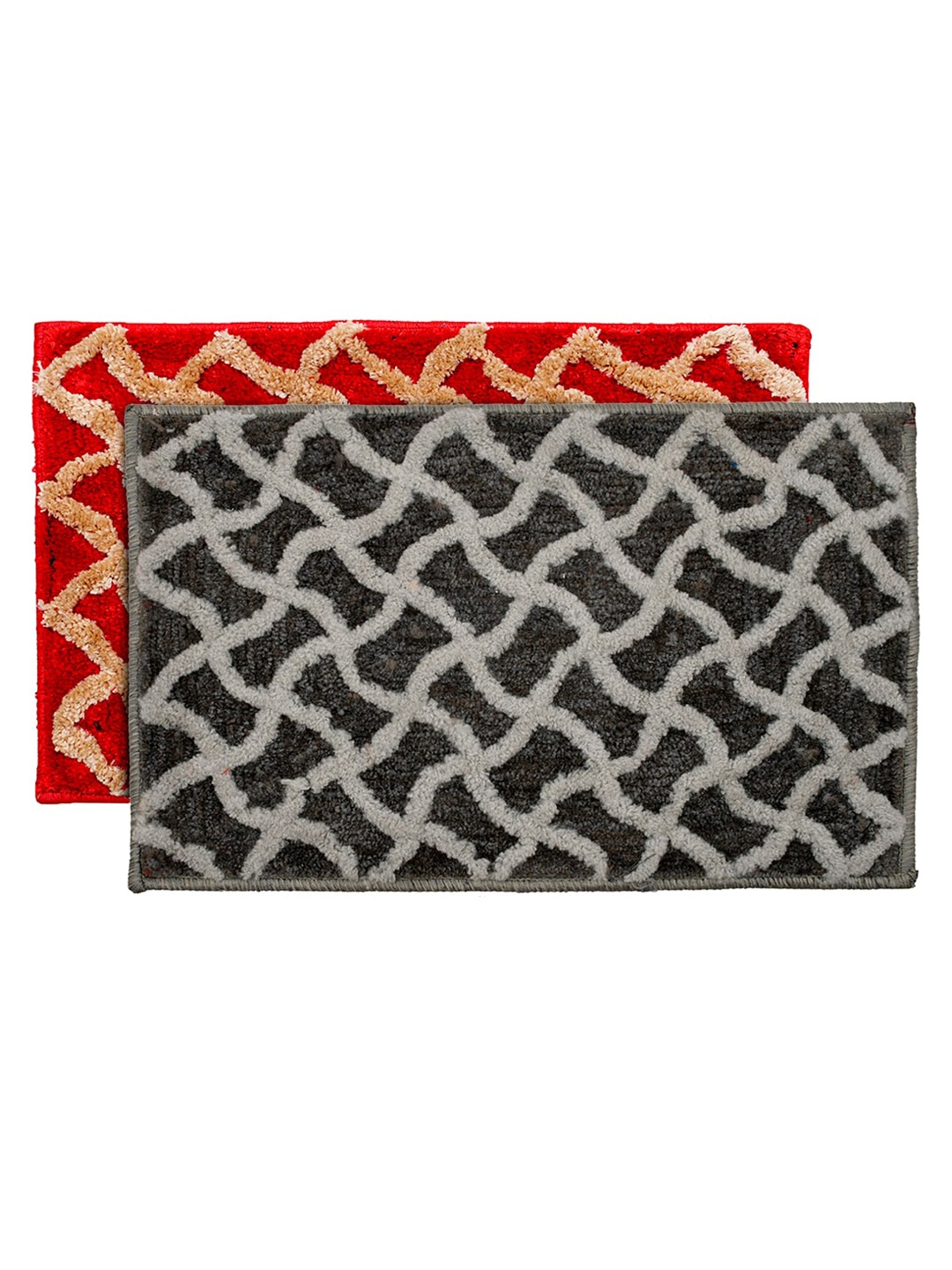 Kuber Industries Set of 2 Red & Grey Anti-Slip Velvet Doormats