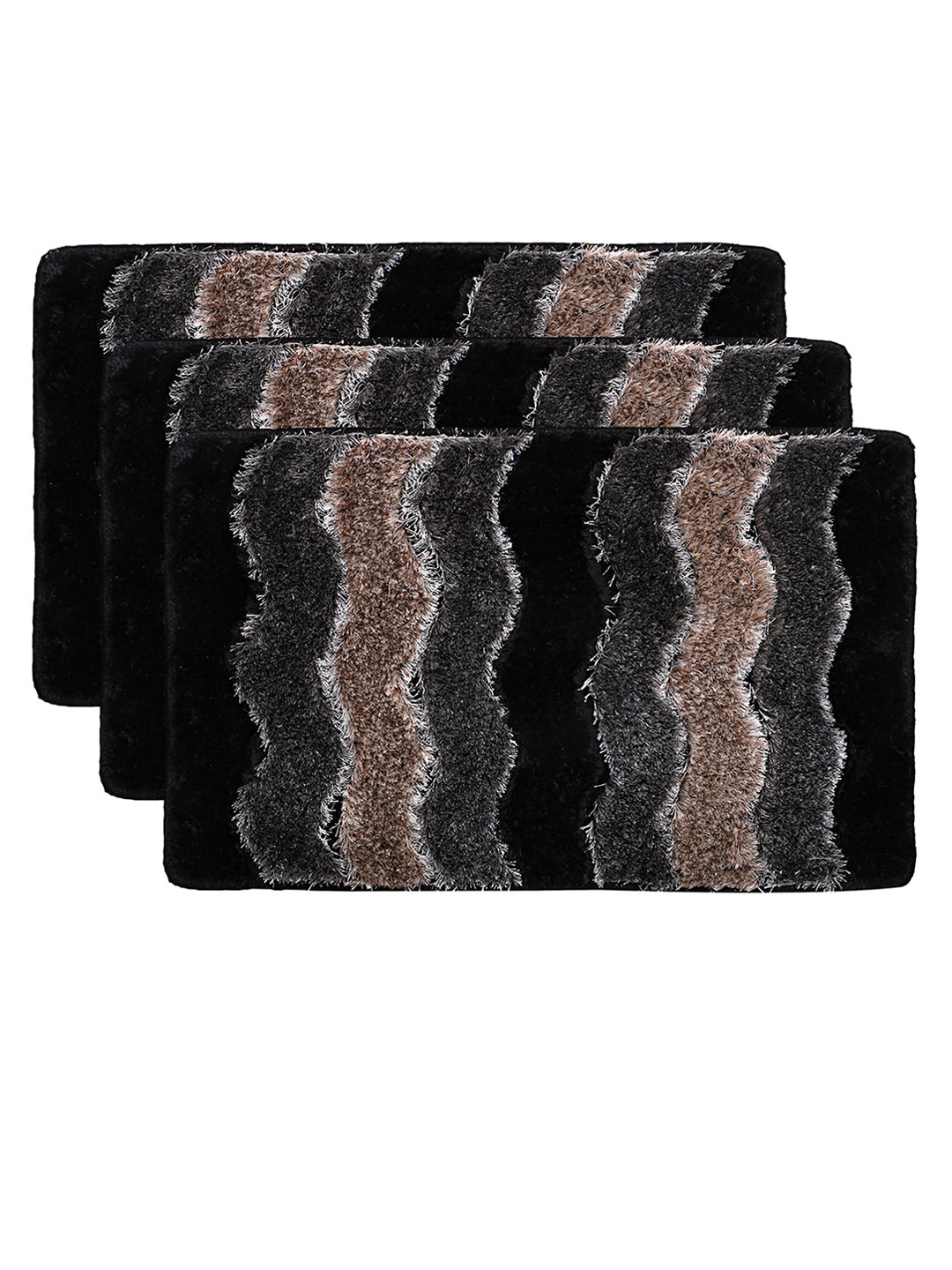

Kuber Industries Set Of 3 Grey & Brown Textured Velvet Anti-Skid Doormats