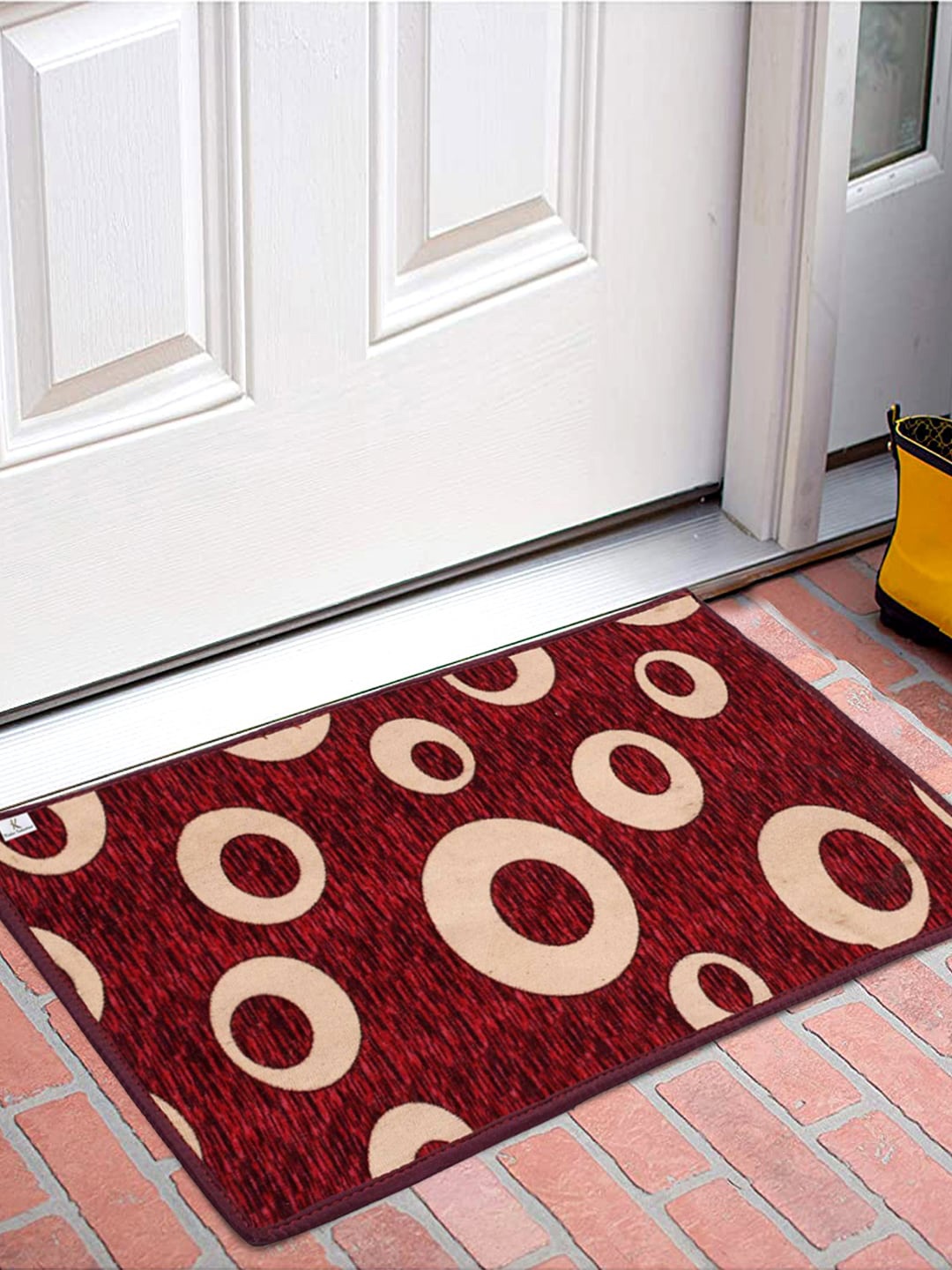 

Kuber Industries Maroon & Pink Patterned Velvet Anti-Skid Doormat