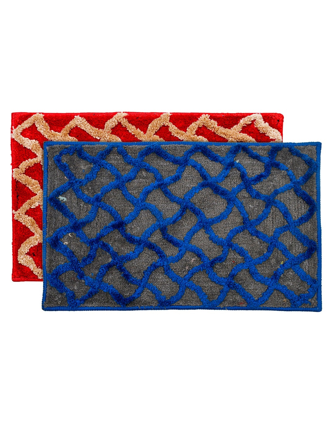 

Kuber Industries Set Of 2 Red & Blue Textured Velvet Anti-Skid Doormats