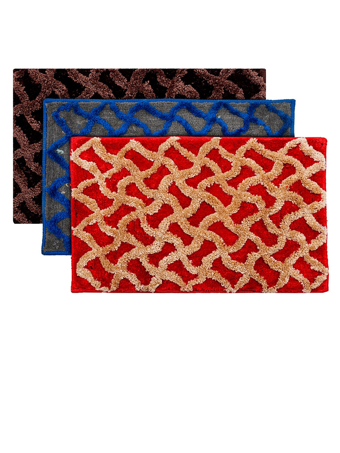 

Kuber Industries Set Of 3 Textured Velvet Anti-Skid Doormats, Blue